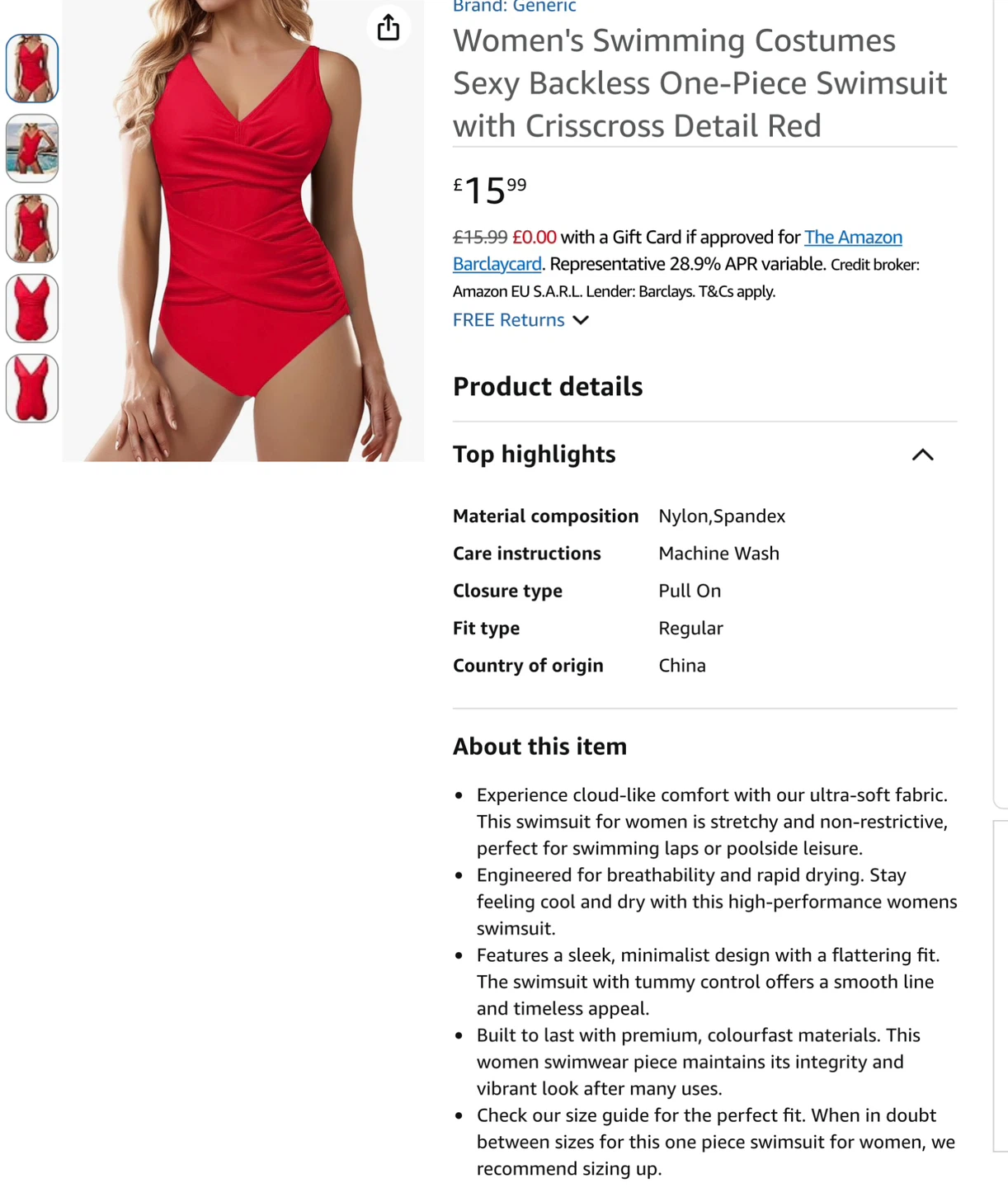 Size L Swimsuit with Crisscross Detail - Vibrant Red - photo 2