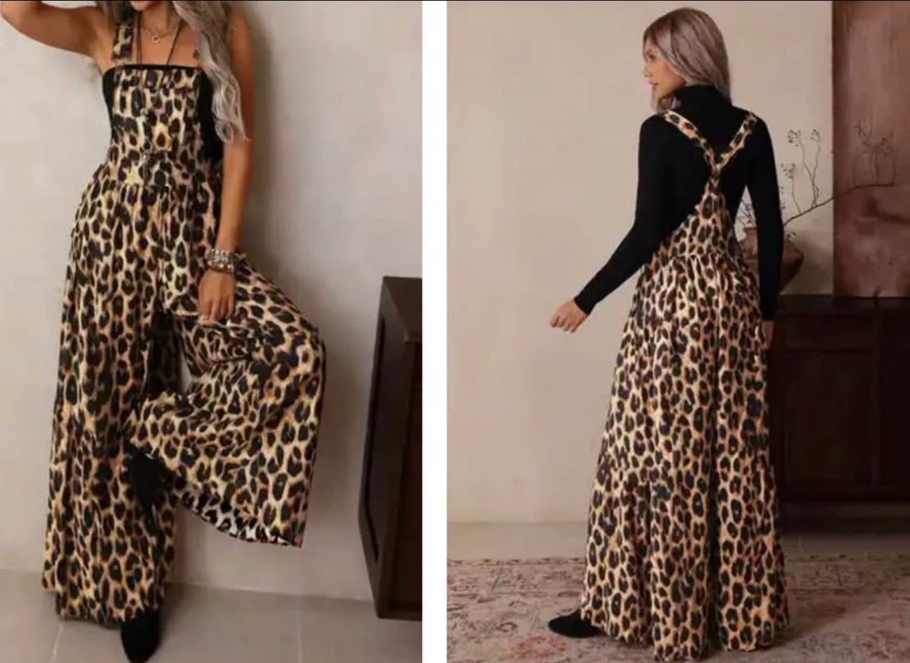 Women's Leopard Print Jumpsuit/overalla. Size large
