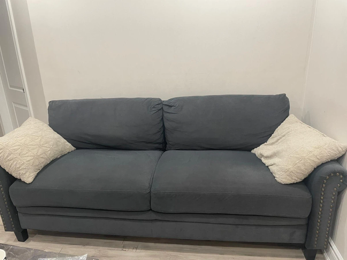 Dark Grey Sofa with Studded Arms