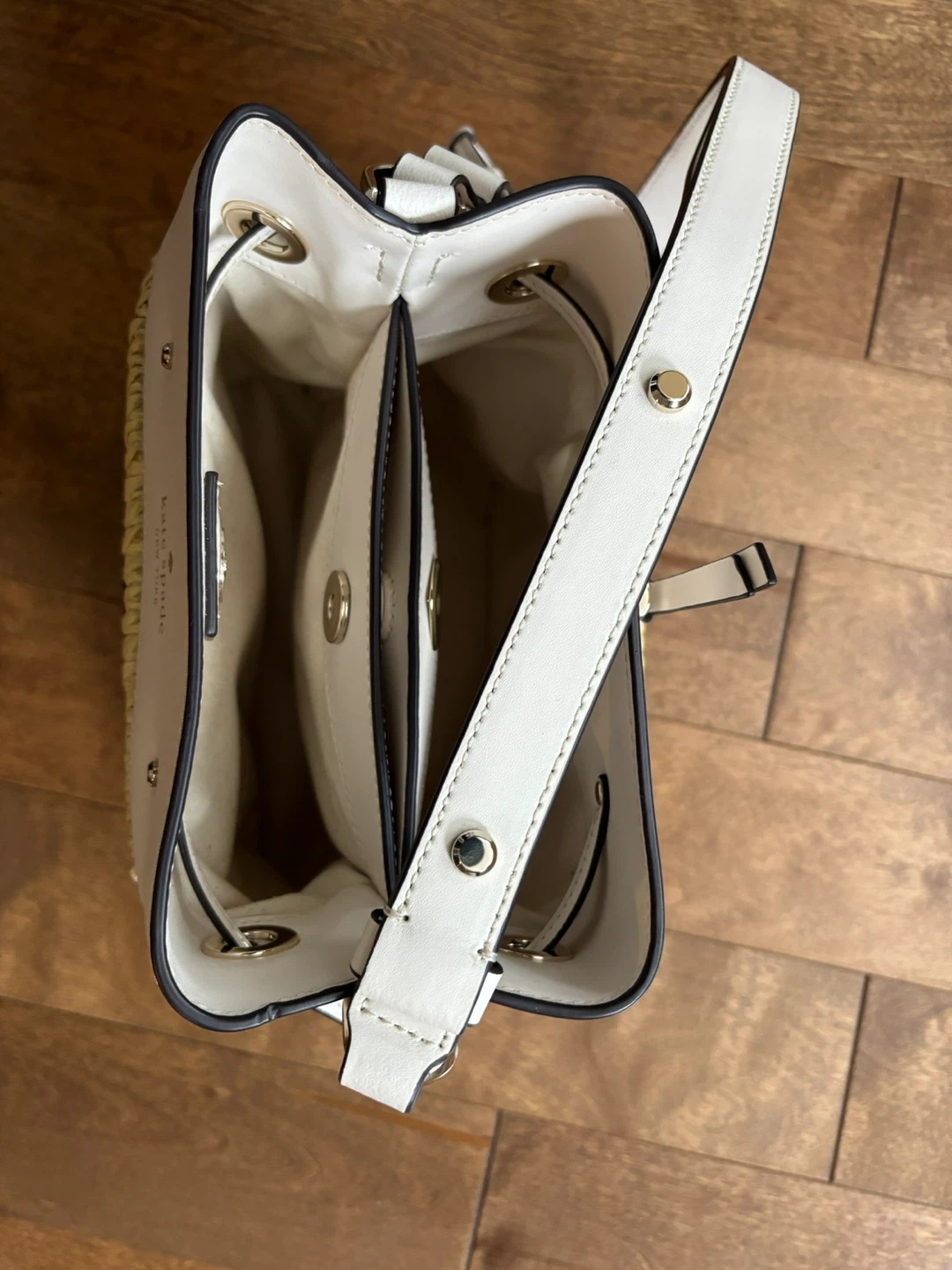 Kate Spade Straw Bucket Bag with White Leather Trim - photo 4