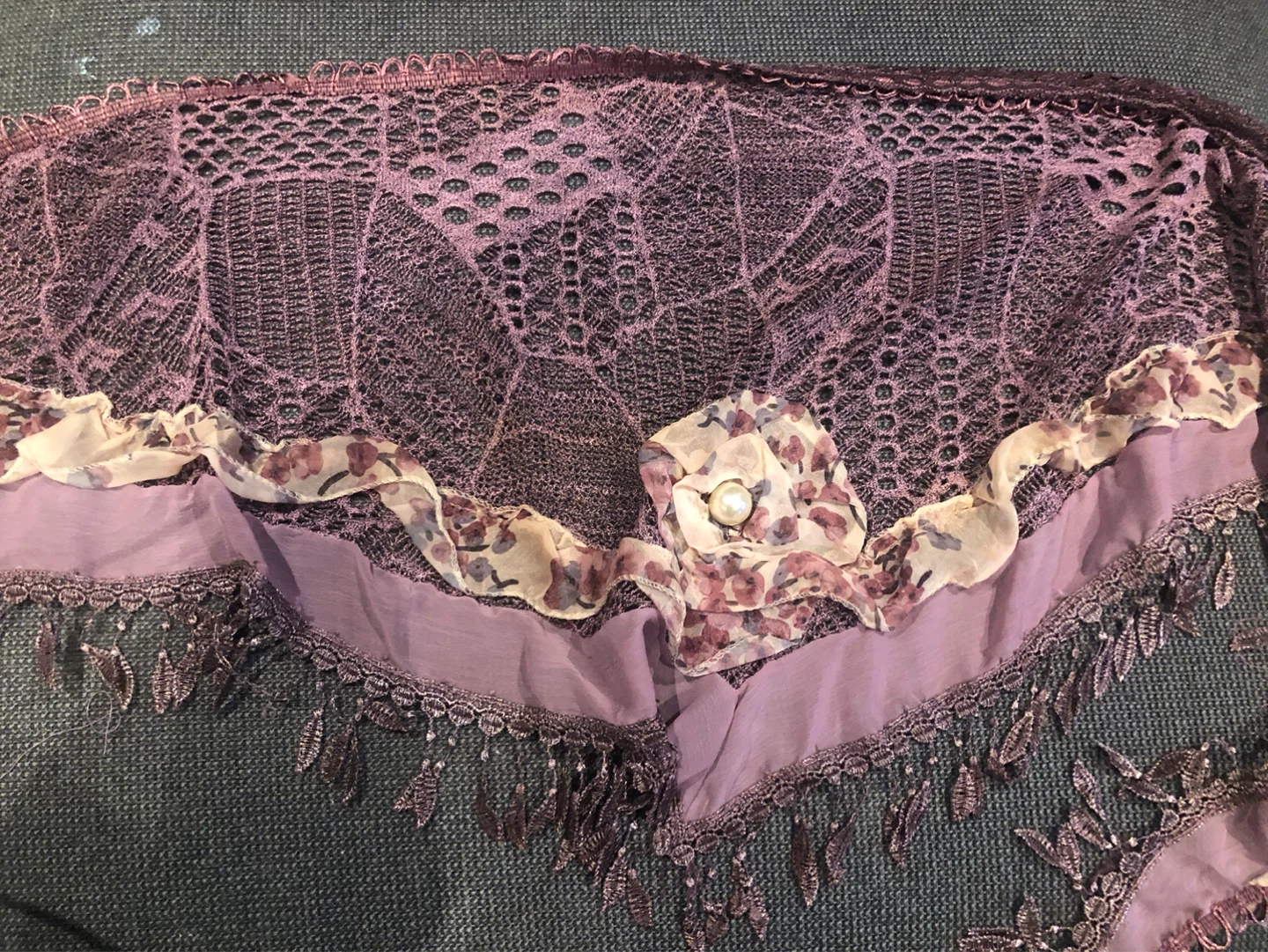 Purple Lace Shawl with Floral Trim