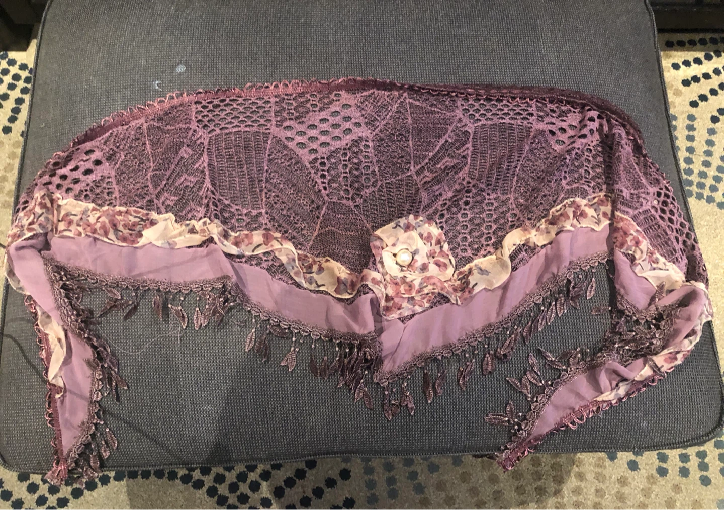 Purple Lace Shawl with Floral Trim - photo 2