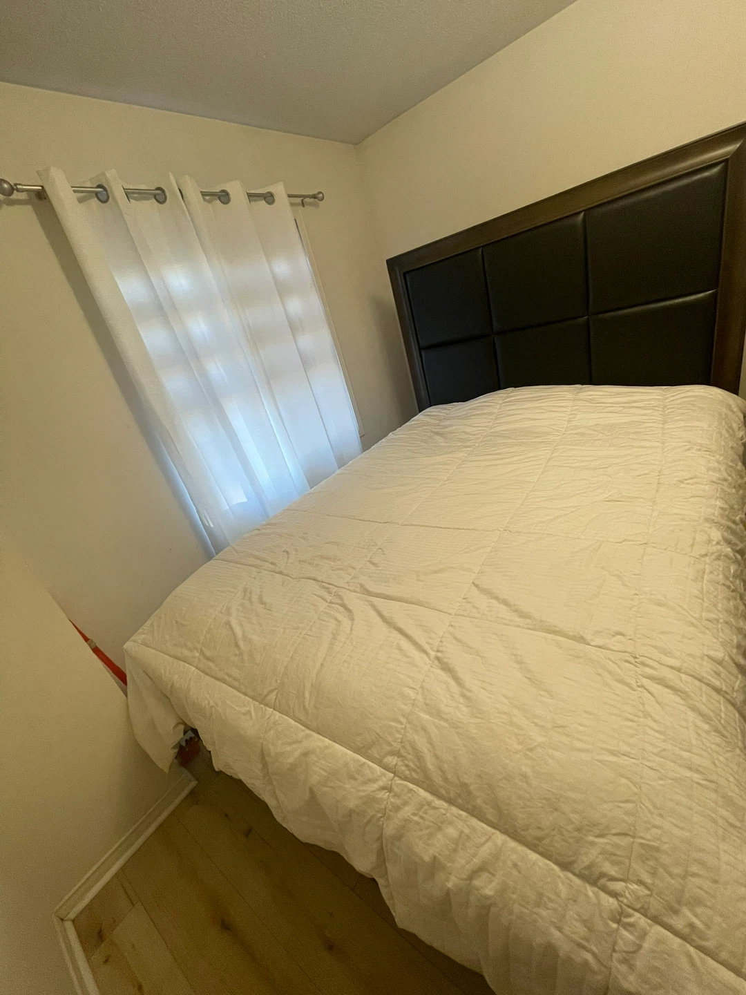 Dark Wood Bed Frame with Padded Headboard - photo 2