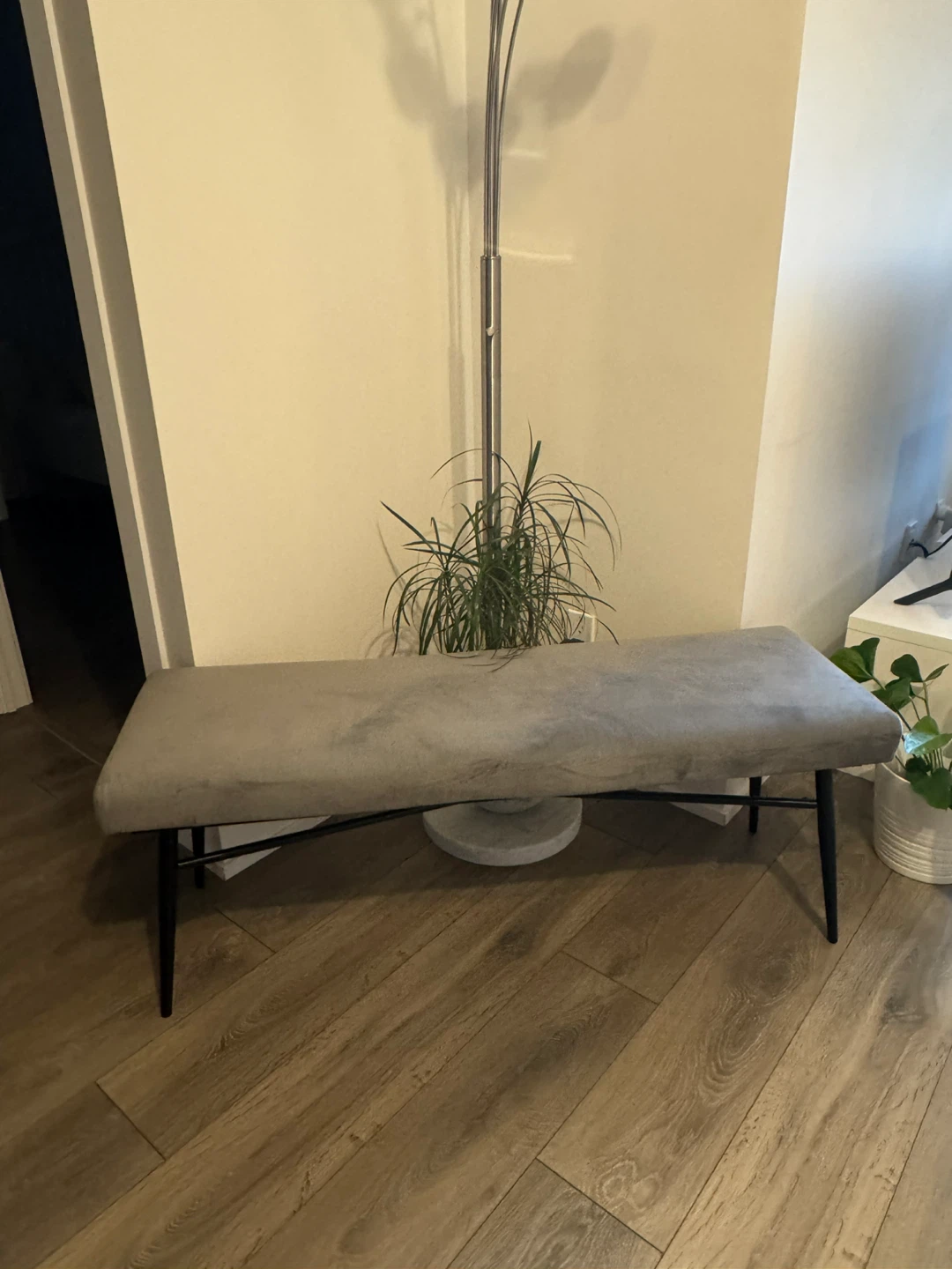 Grey Upholstered Bench