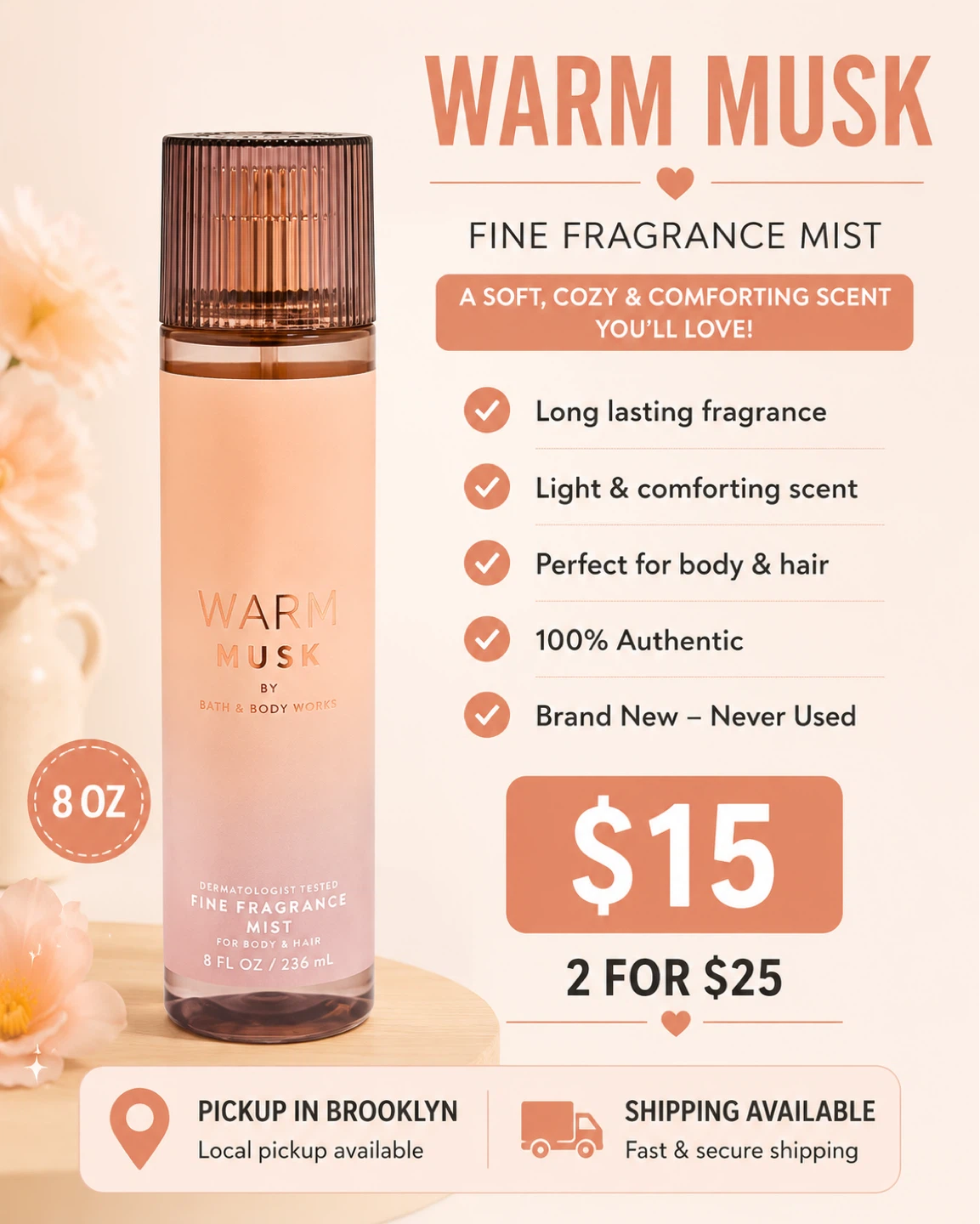 Bath & Body Works Warm Musk Fine Fragrance Mist 8 oz