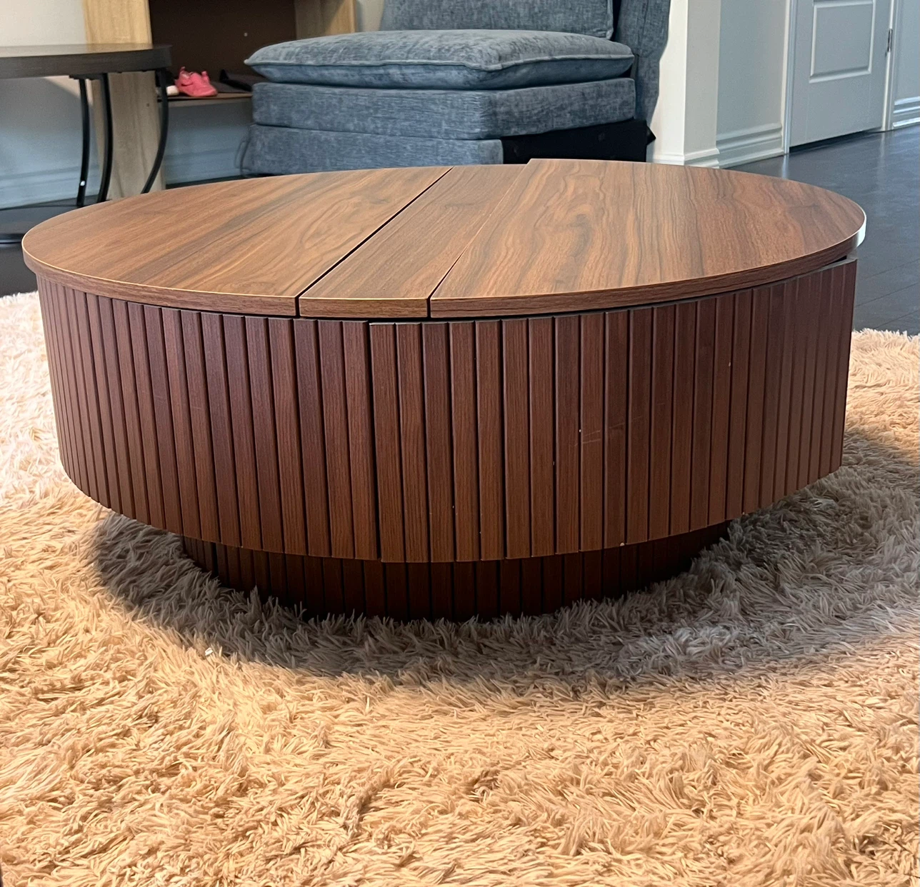 Round Walnut Lift-Top Coffee Table - photo 2