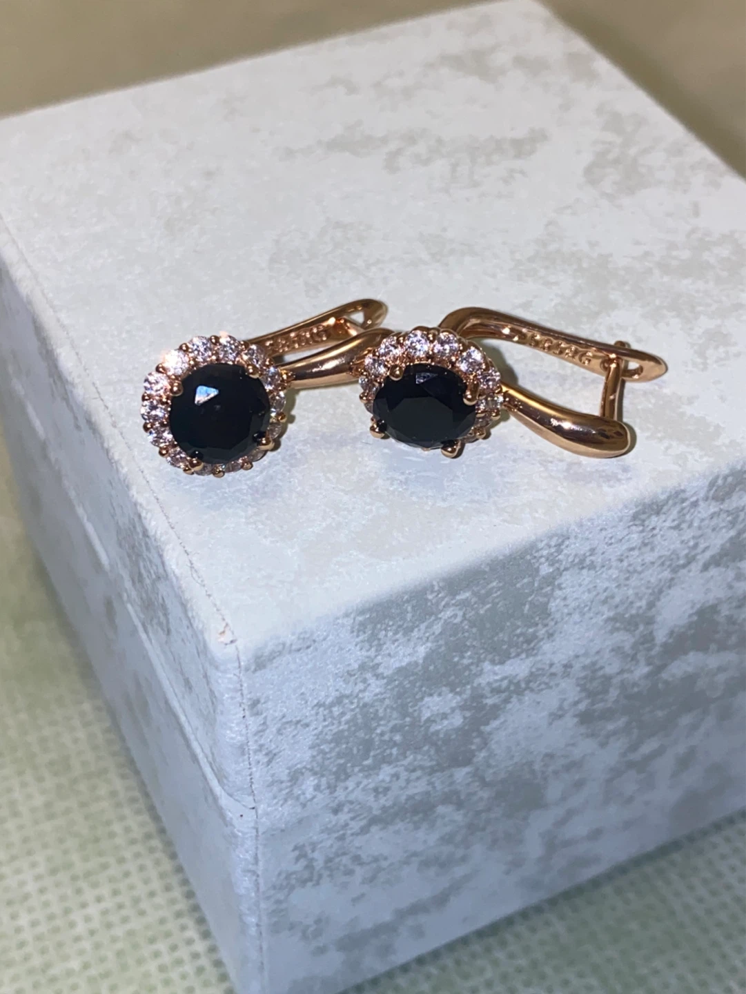 Rose Gold Black and White Stone Earrings - photo 2