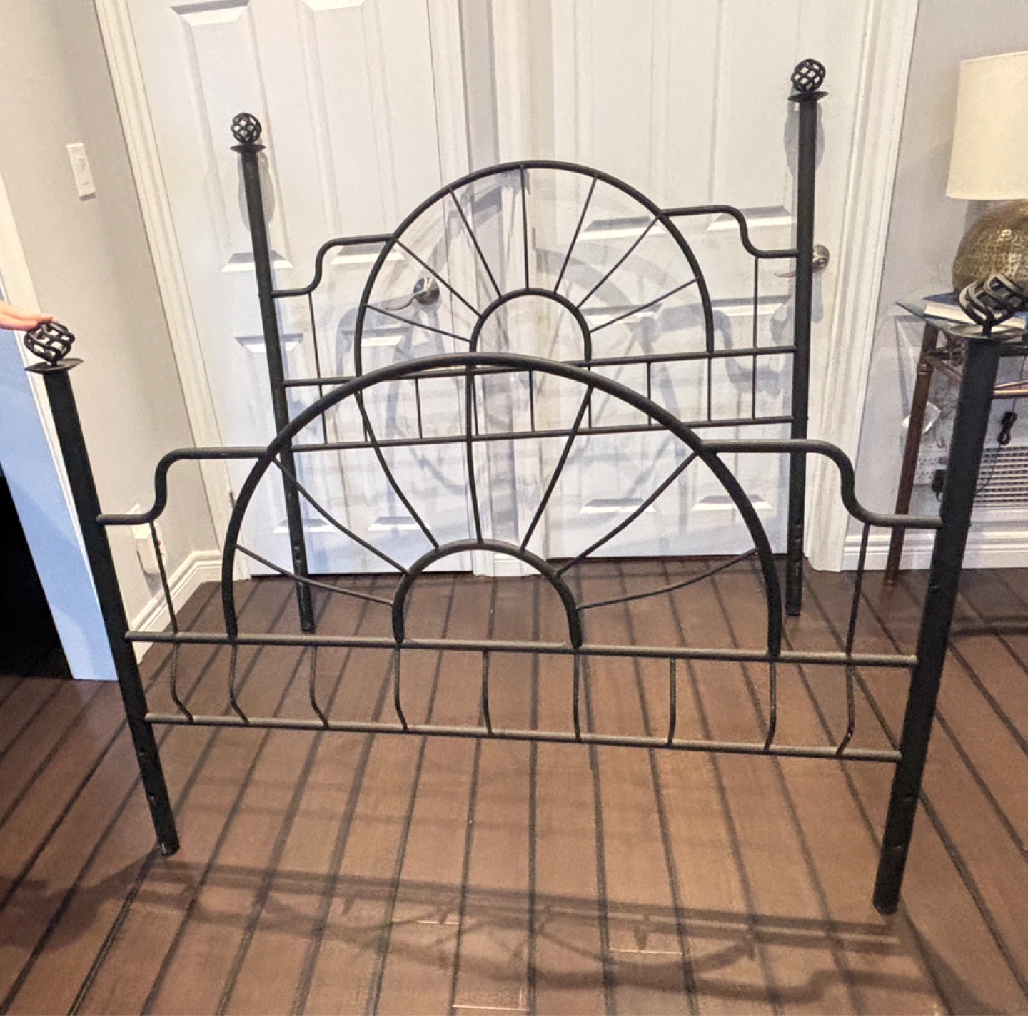 Black Wrought Iron Headboard / Footboard with Sunburst Design