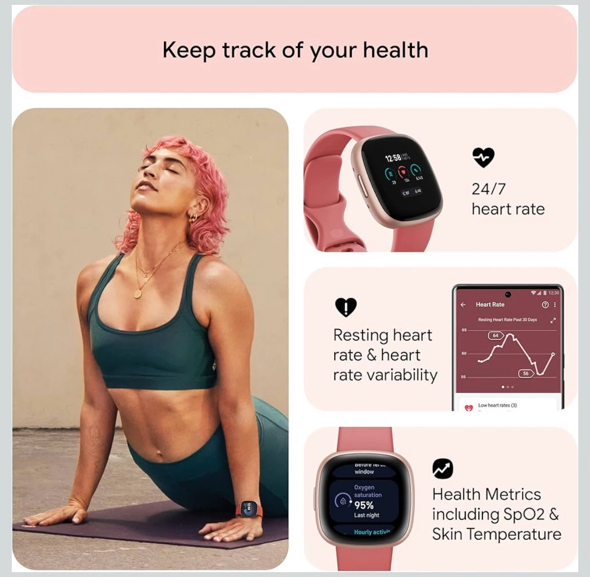 Fitbit Versa 4 Smartwatch Rosewood/Gold - photo 5