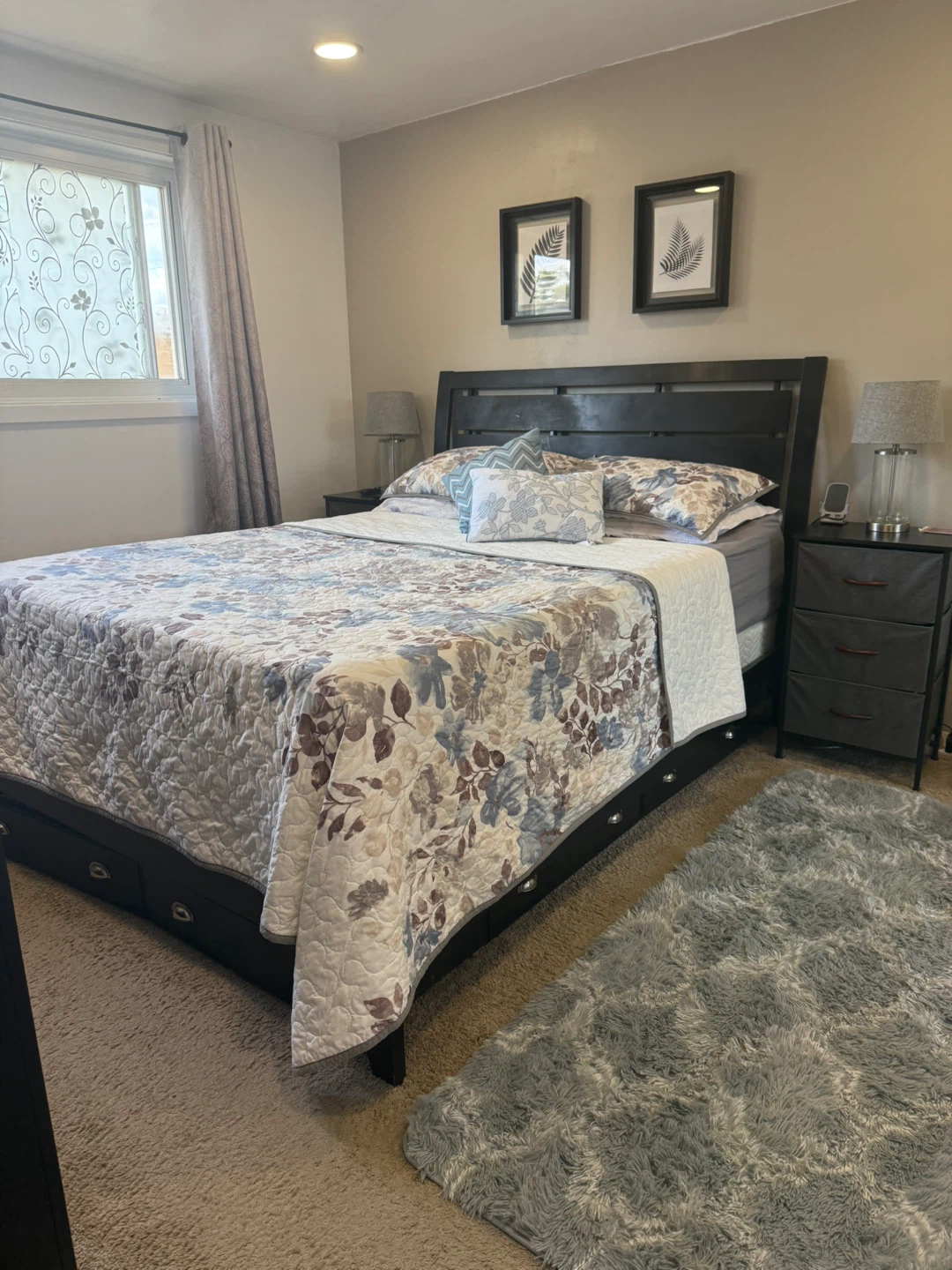 Black Wooden Bed Frame with Drawers