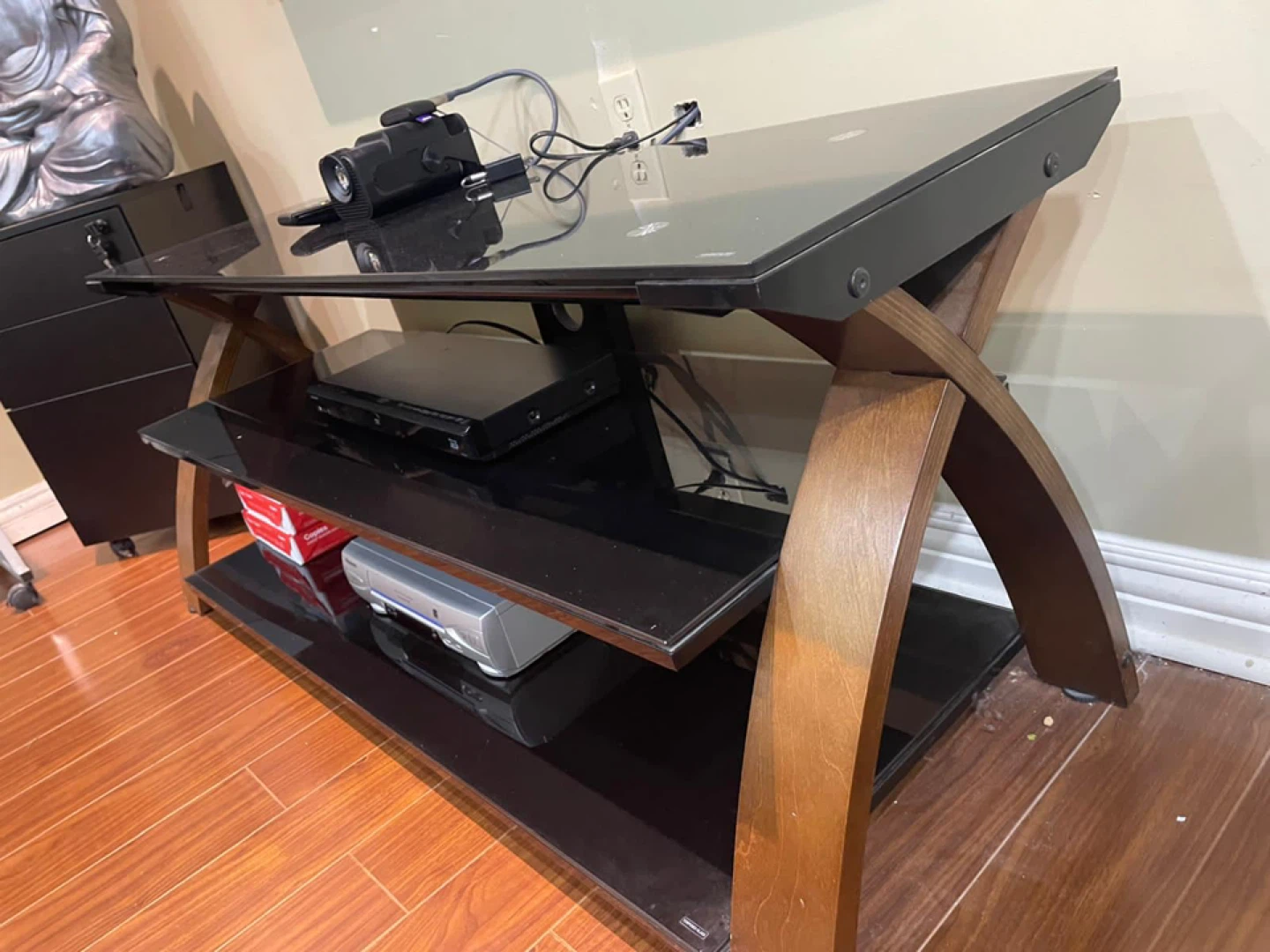 3-Tier Entertainment TV Stand with Glass Shelves - photo 3