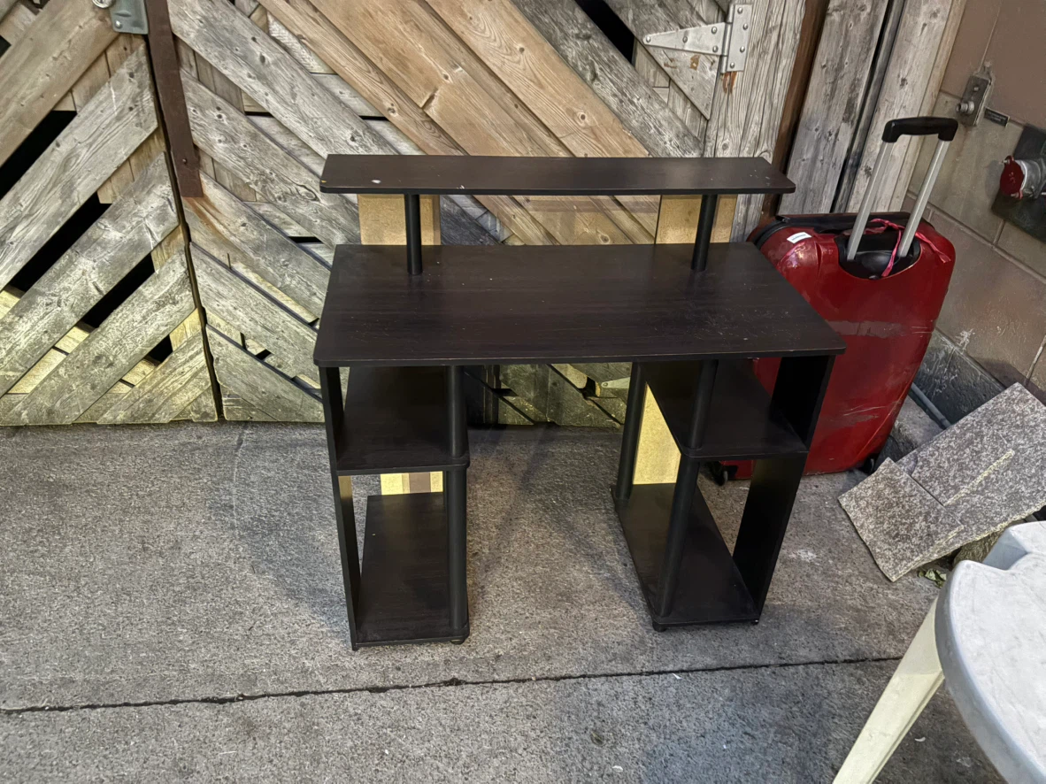 Dark Brown Computer Desk with Shelves - photo 2