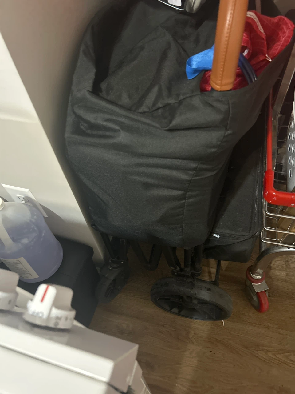 Black Shopping Cart with Brown Handle