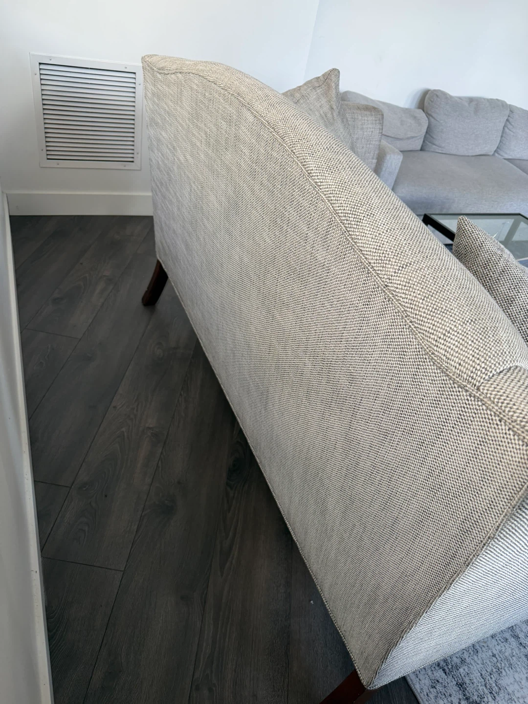 Gray Upholstered Loveseat with Accent Pillows - photo 3
