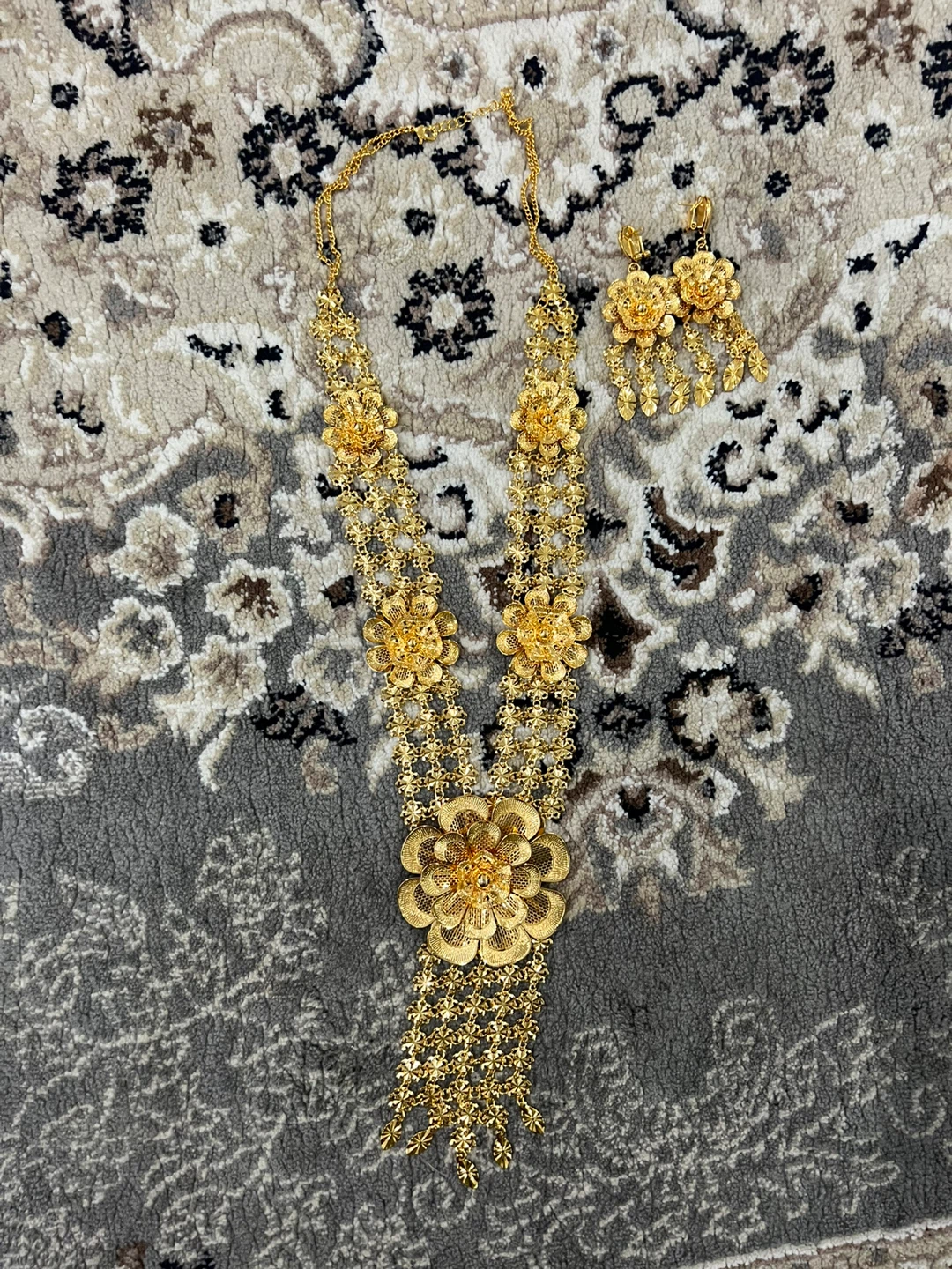 Gold Floral Necklace and Earring Set