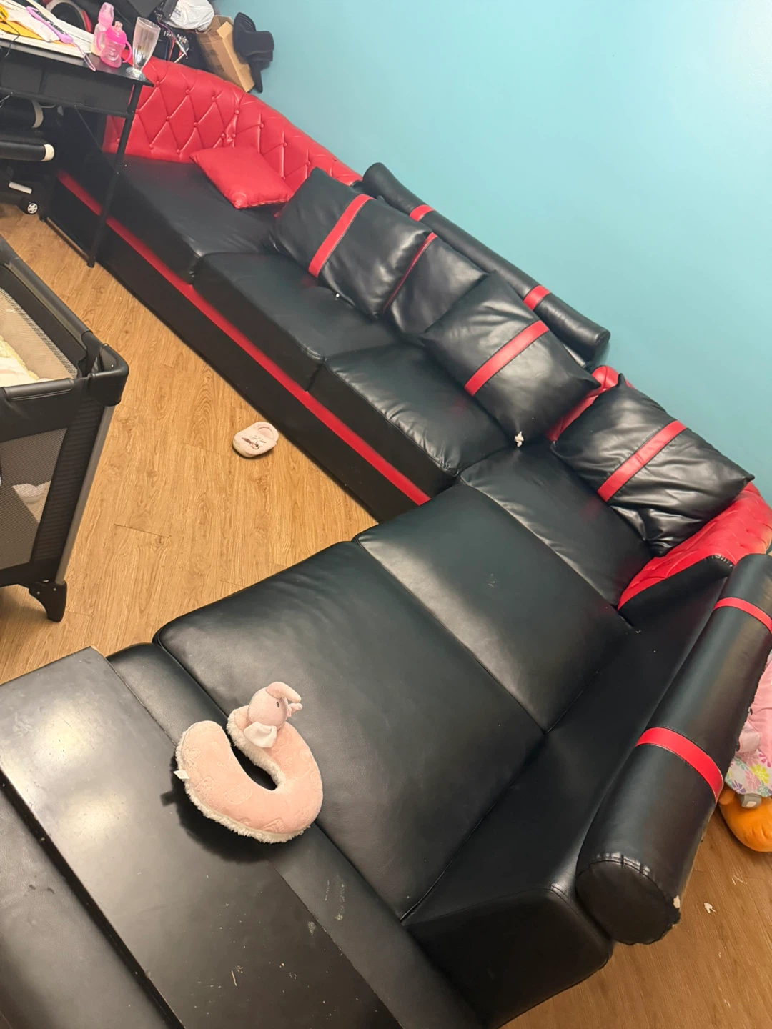 Black and Red Sectional Sofa