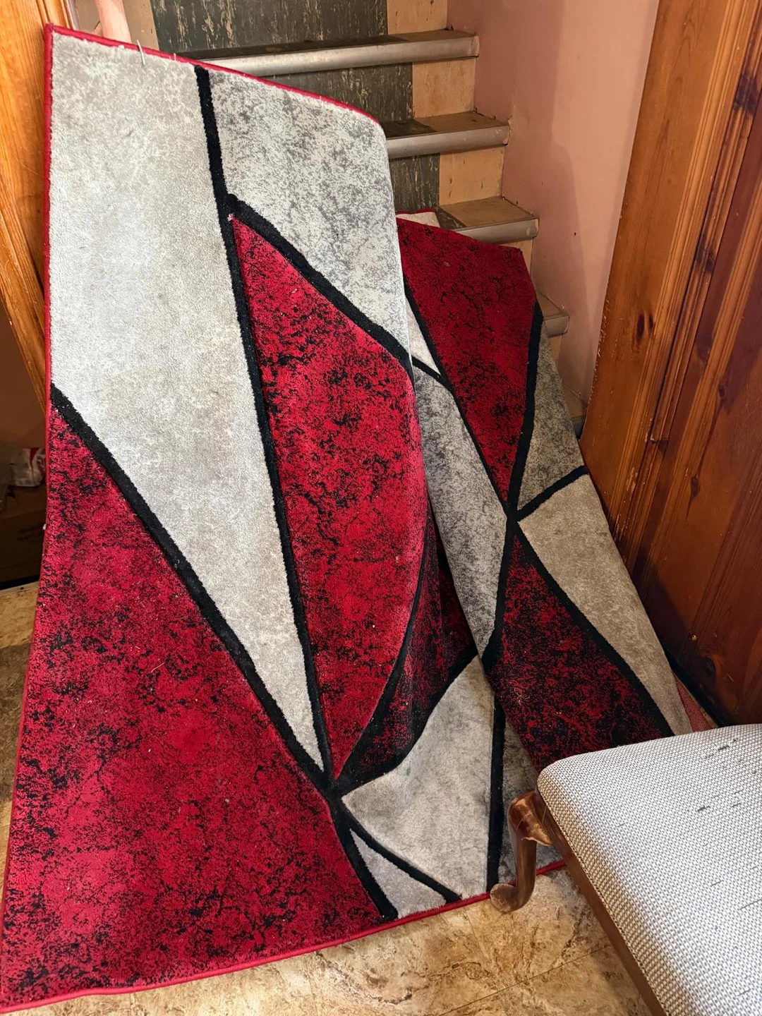 Geometric Area Rug - Red, Gray, Black