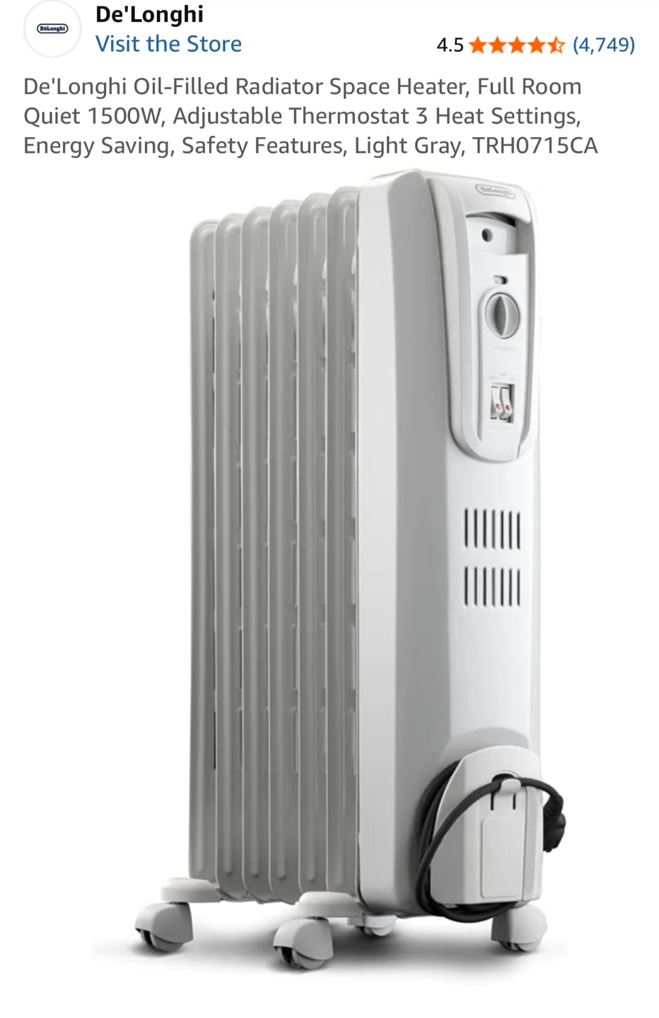 DeLonghi Oil-Filled Radiator Heater- Excellent Condition - photo 2