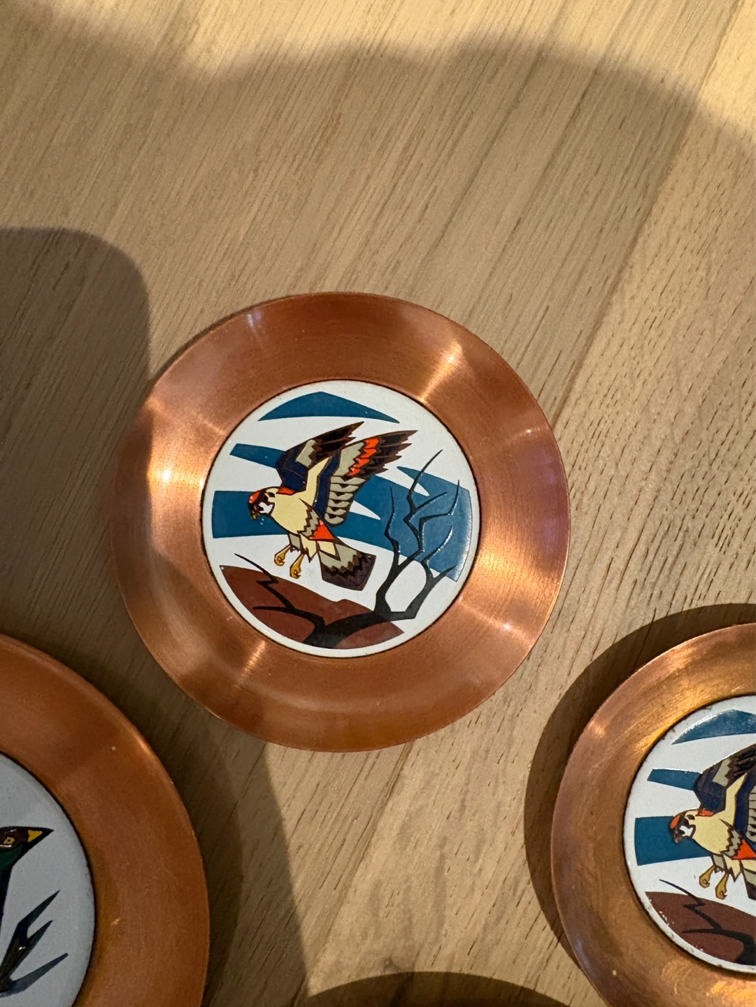 Set of 6 Vintage Copper Coasters with Bird Designs - photo 4