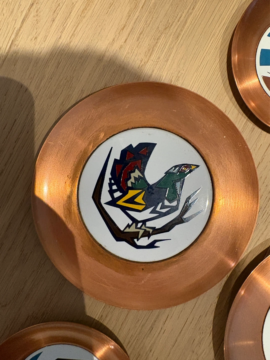 Set of 6 Vintage Copper Coasters with Bird Designs - photo 3