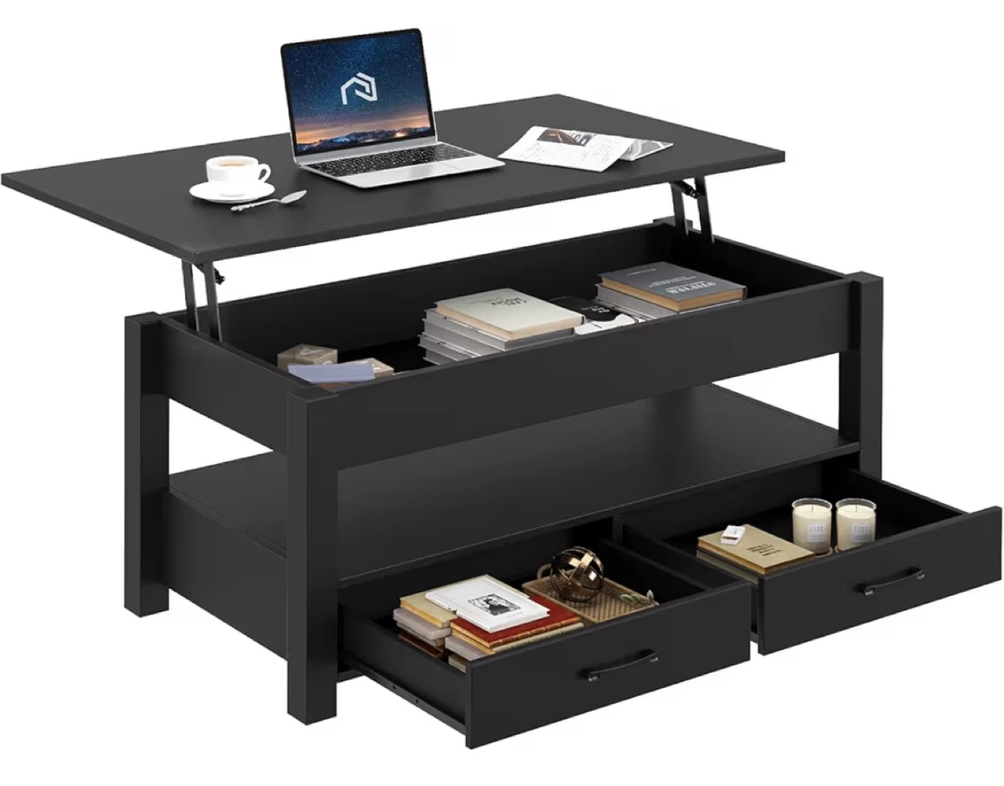 Black Lift Top Coffee Table with Storage - photo 2