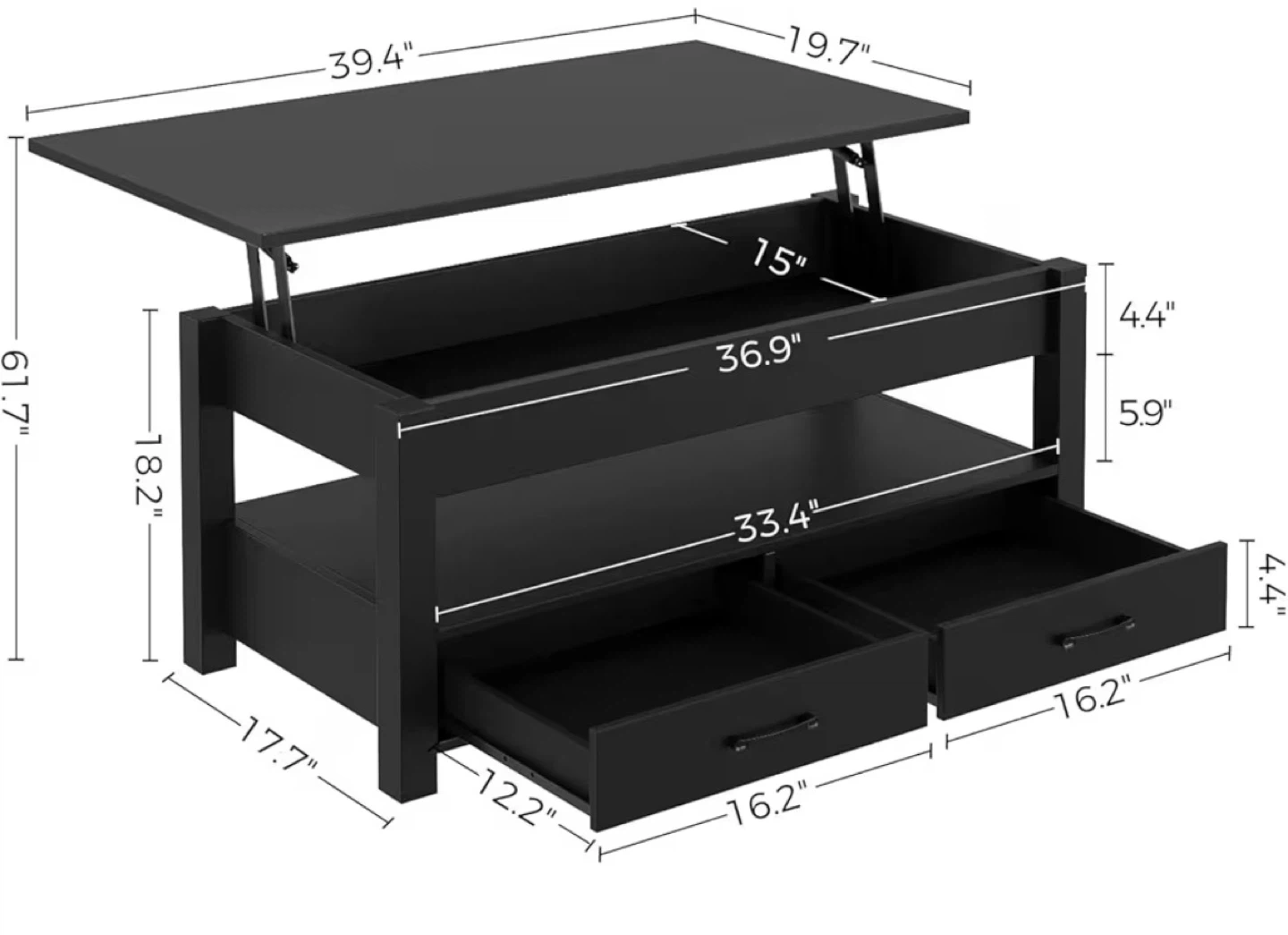 Black Lift Top Coffee Table with Storage