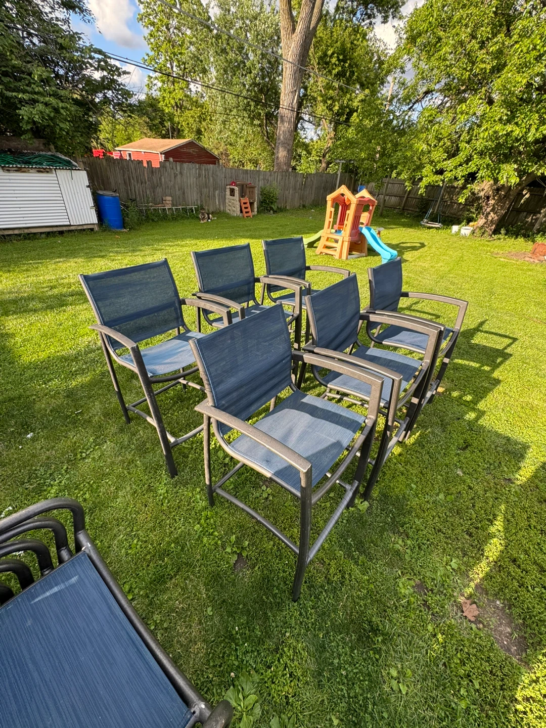 Set of 6 Dark Blue Outdoor Bar Stools