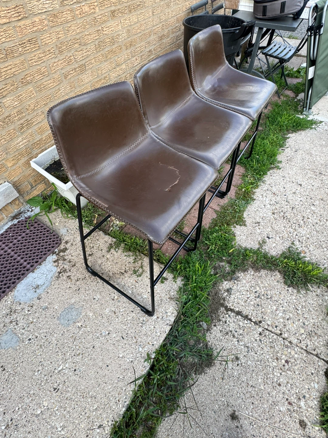 Set of 3 Brown Faux Leather Bar Stools