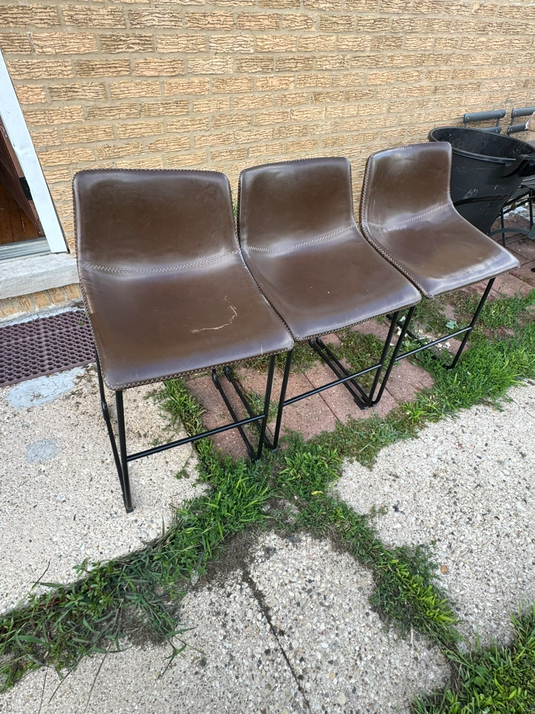 Set of 3 Brown Faux Leather Bar Stools - photo 2