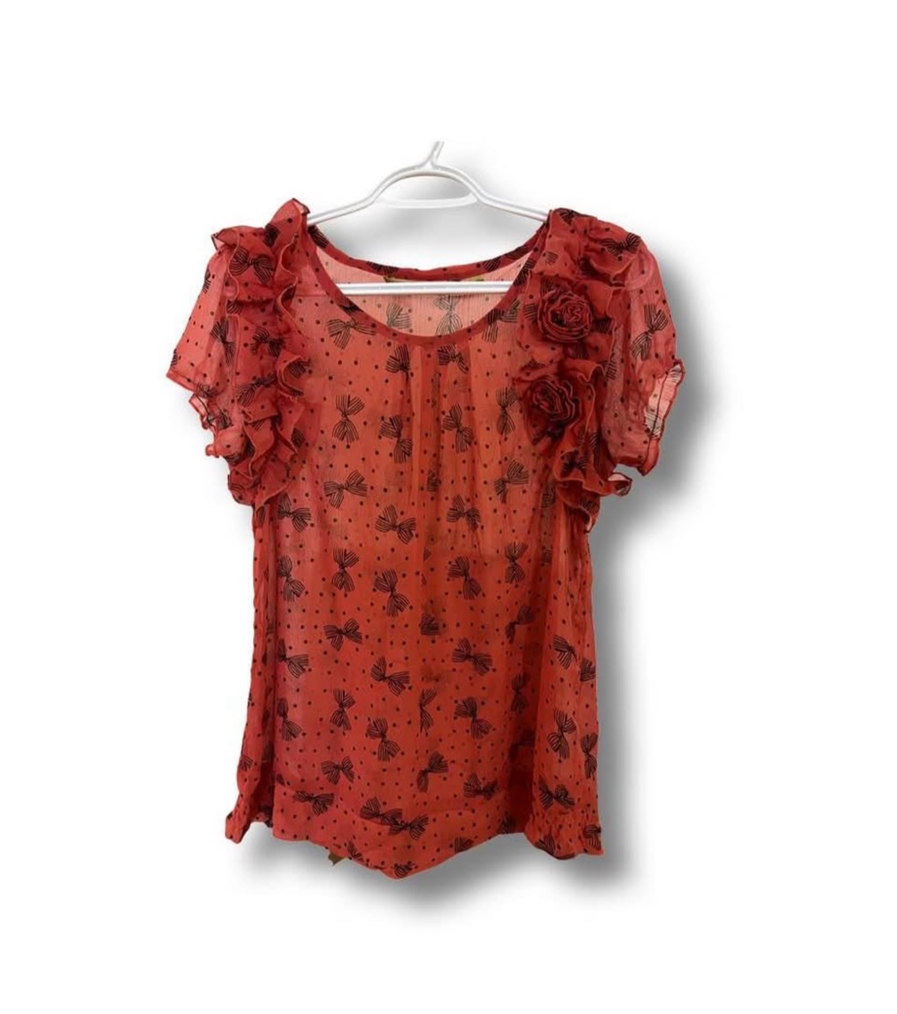 Red Bow & Polka Dot Blouse with Flowers ⚽️