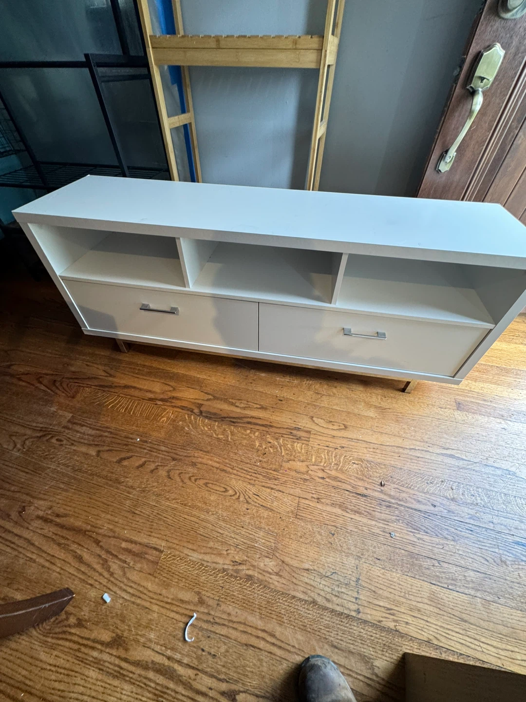 White Media Console with Drawers and Shelves