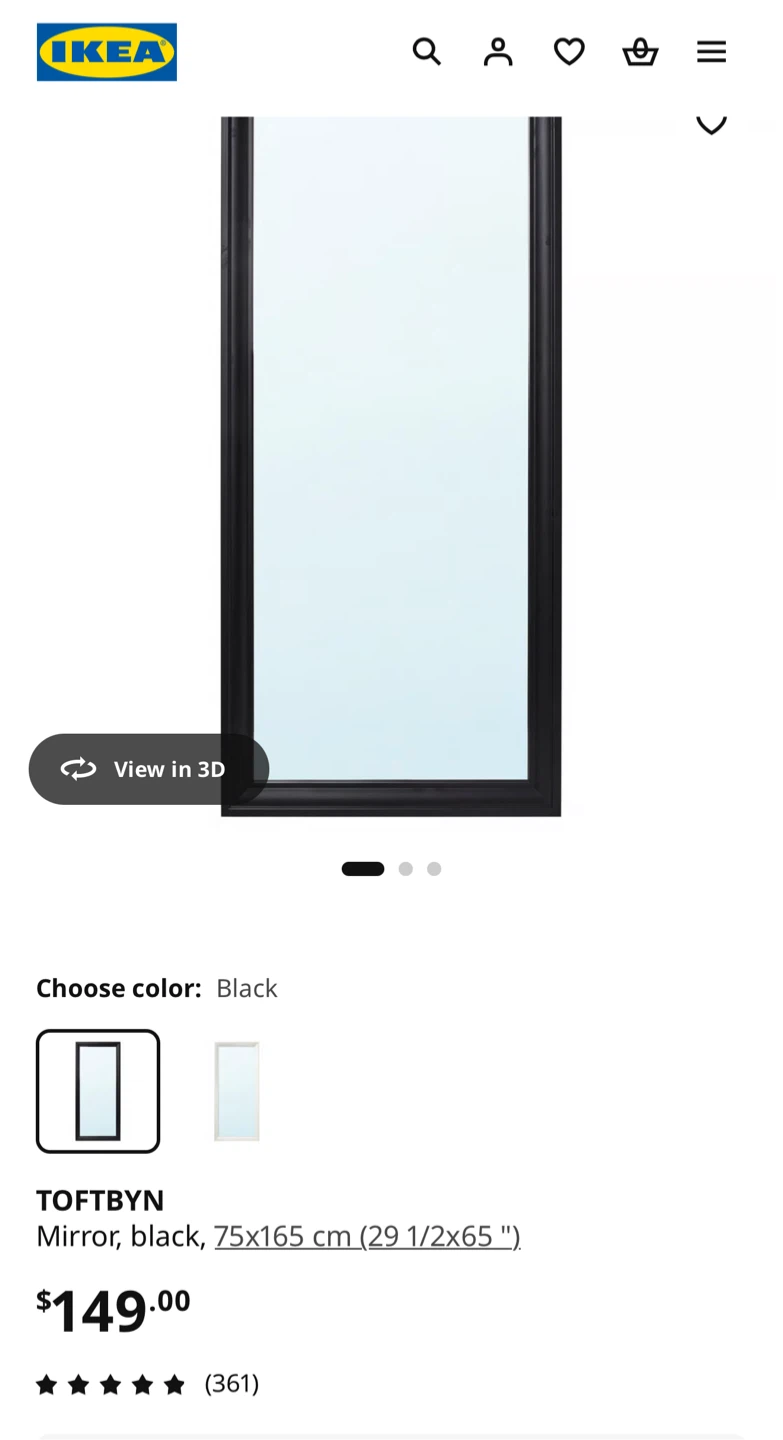 IKEA TOFTBYN Full Length Mirror - Black