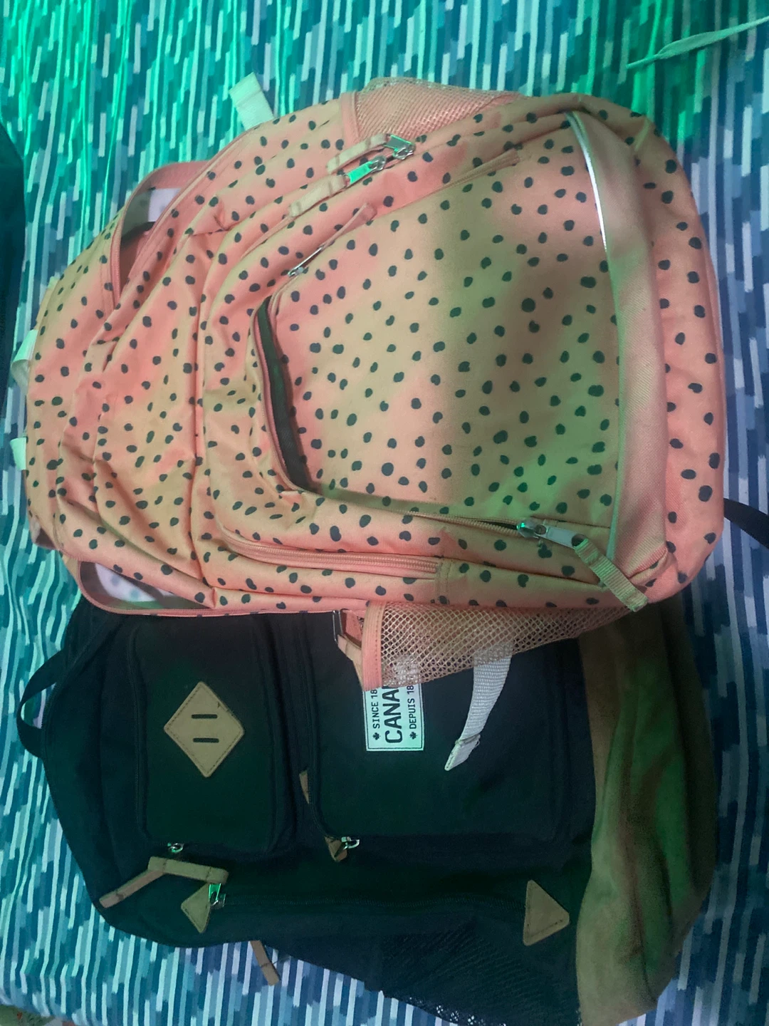 2 Backpacks: Black & Pink with Polka Dots