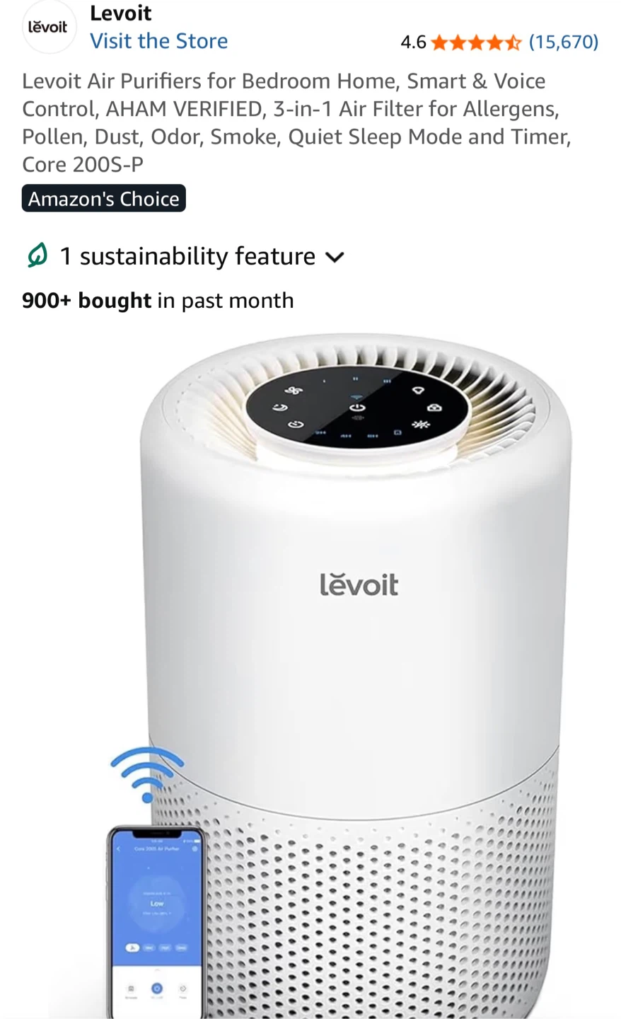 Levoit Air Purifier Core 200S-P - photo 2