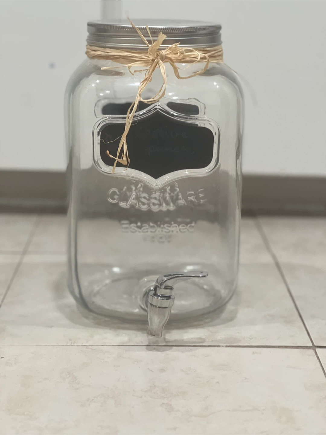 Glass Beverage Dispenser with Chalkboard Label