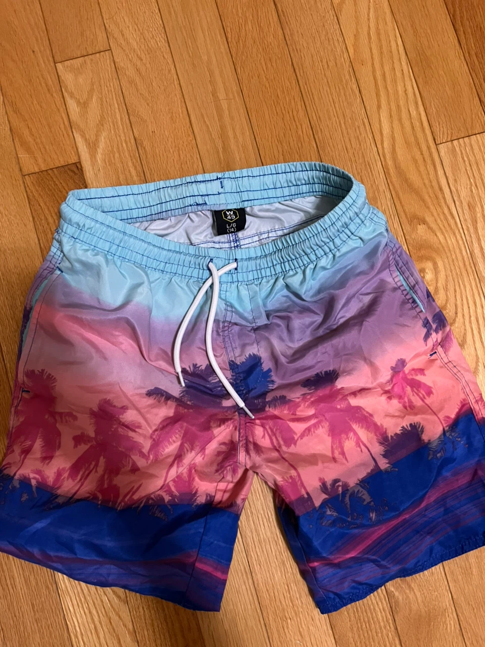 Men's Swim Trunks - Blue Fish & Sunset Palm Tree Prints - photo 2