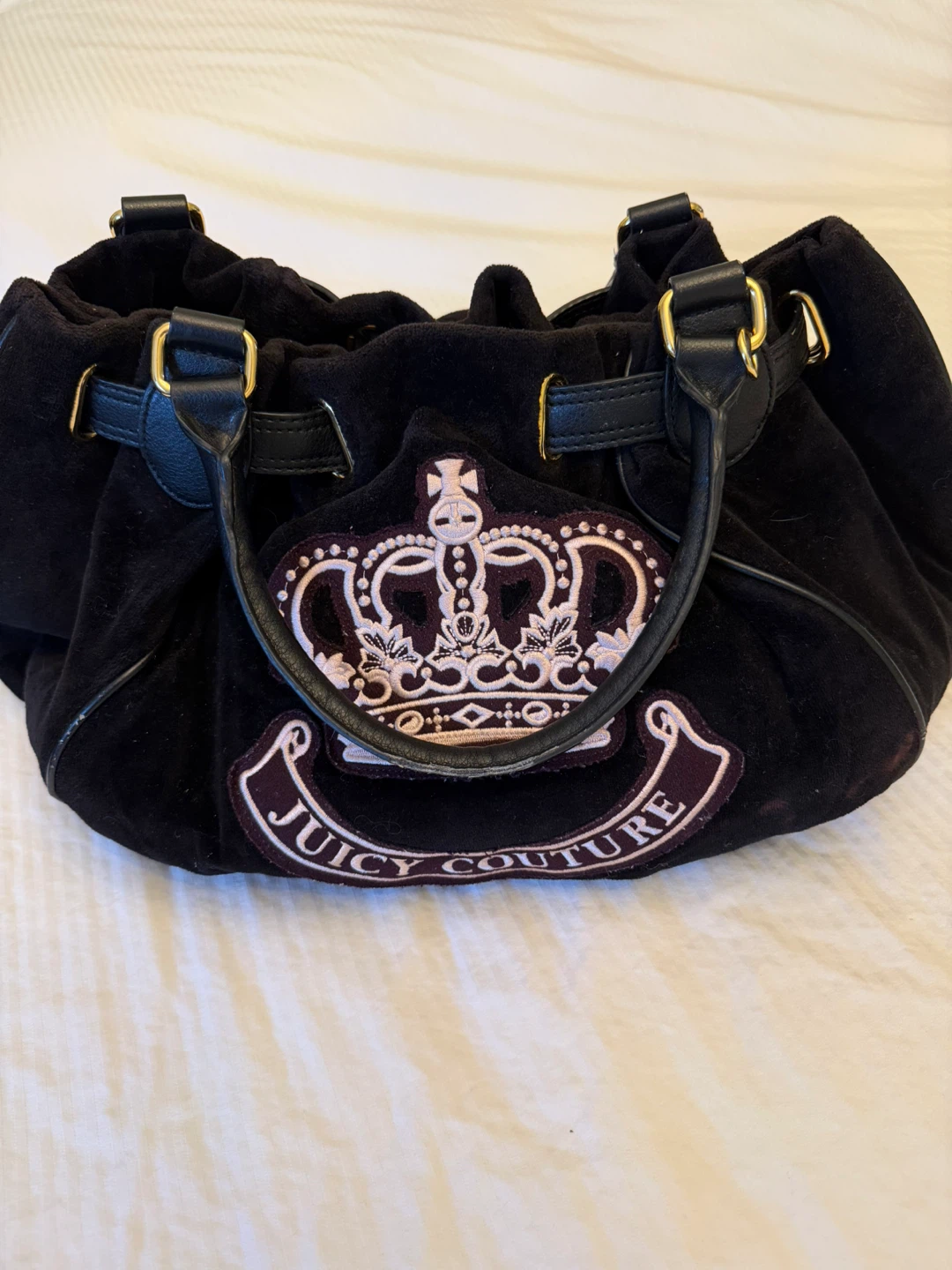 Juicy Couture Daydreamer black velour satchel bag