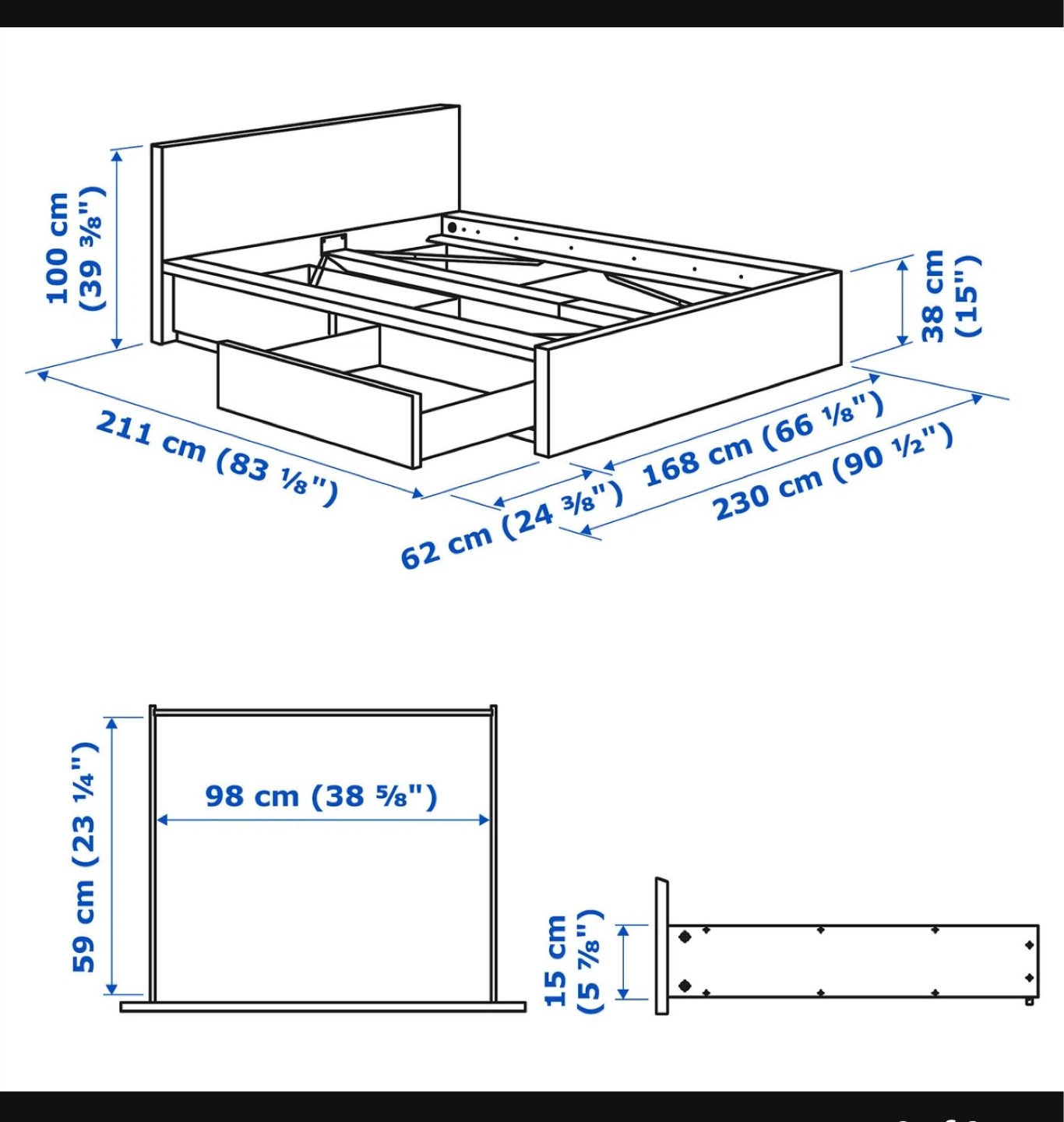 IKEA MALM Bed Frame with 4 Drawers - Dark Brown