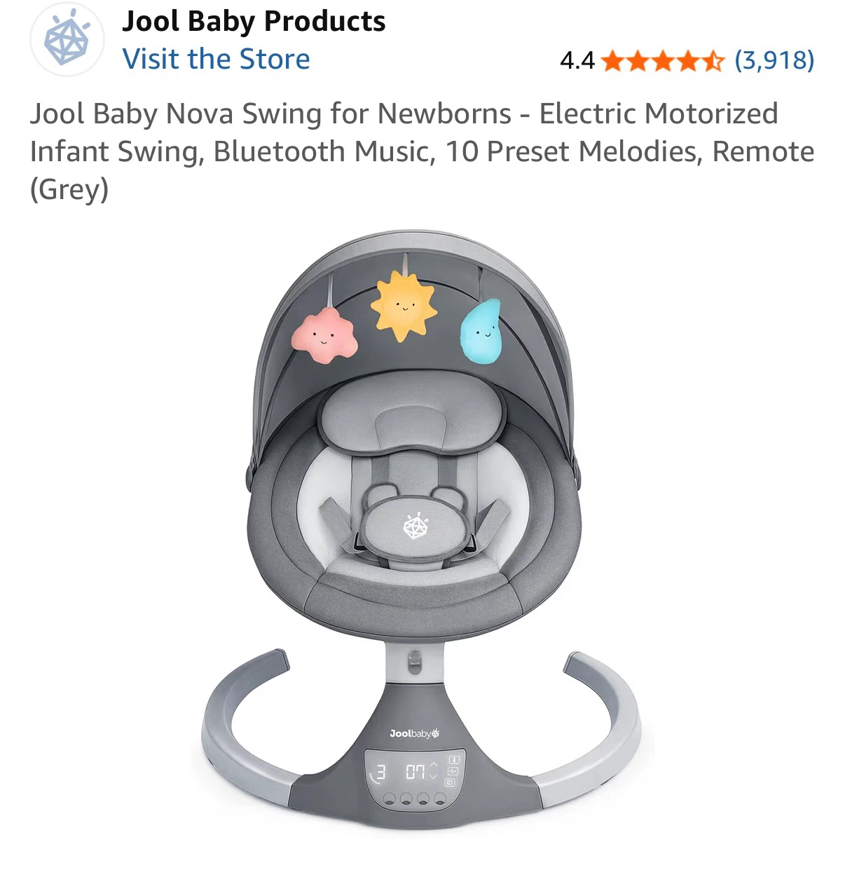 Jool Baby Nova Electric Motorized Infant Swing (Grey) - photo 3