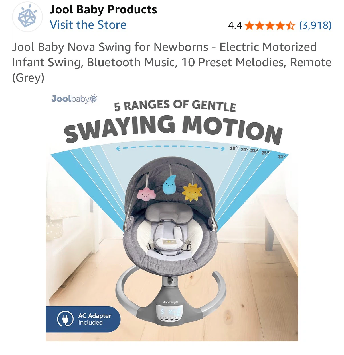 Jool Baby Nova Electric Motorized Infant Swing (Grey) - photo 5