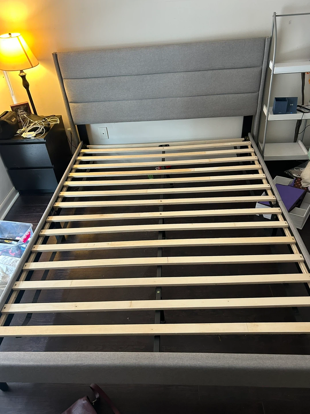 Grey Upholstered Queen Bed Frame with Headboard