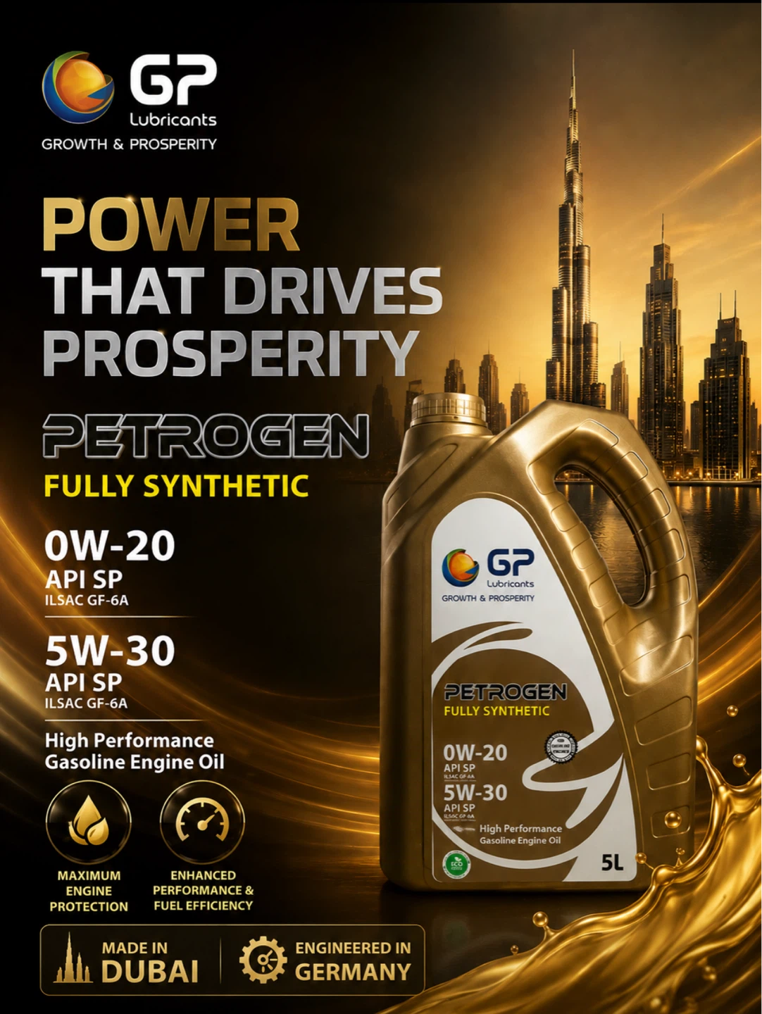 GP Petrogen Fully Synthetic 0W-20 API SP Engine Oil - 5 Litres