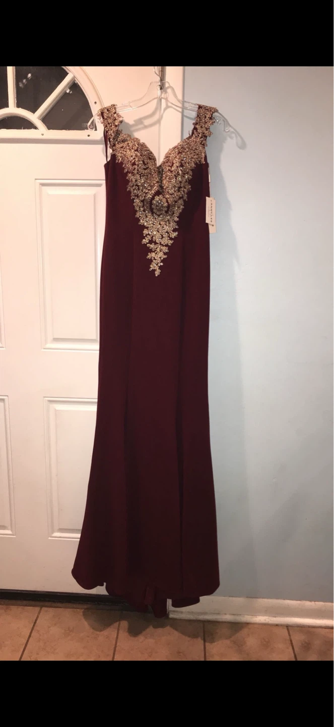 Burgundy Formal Gown with Gold Embellishment