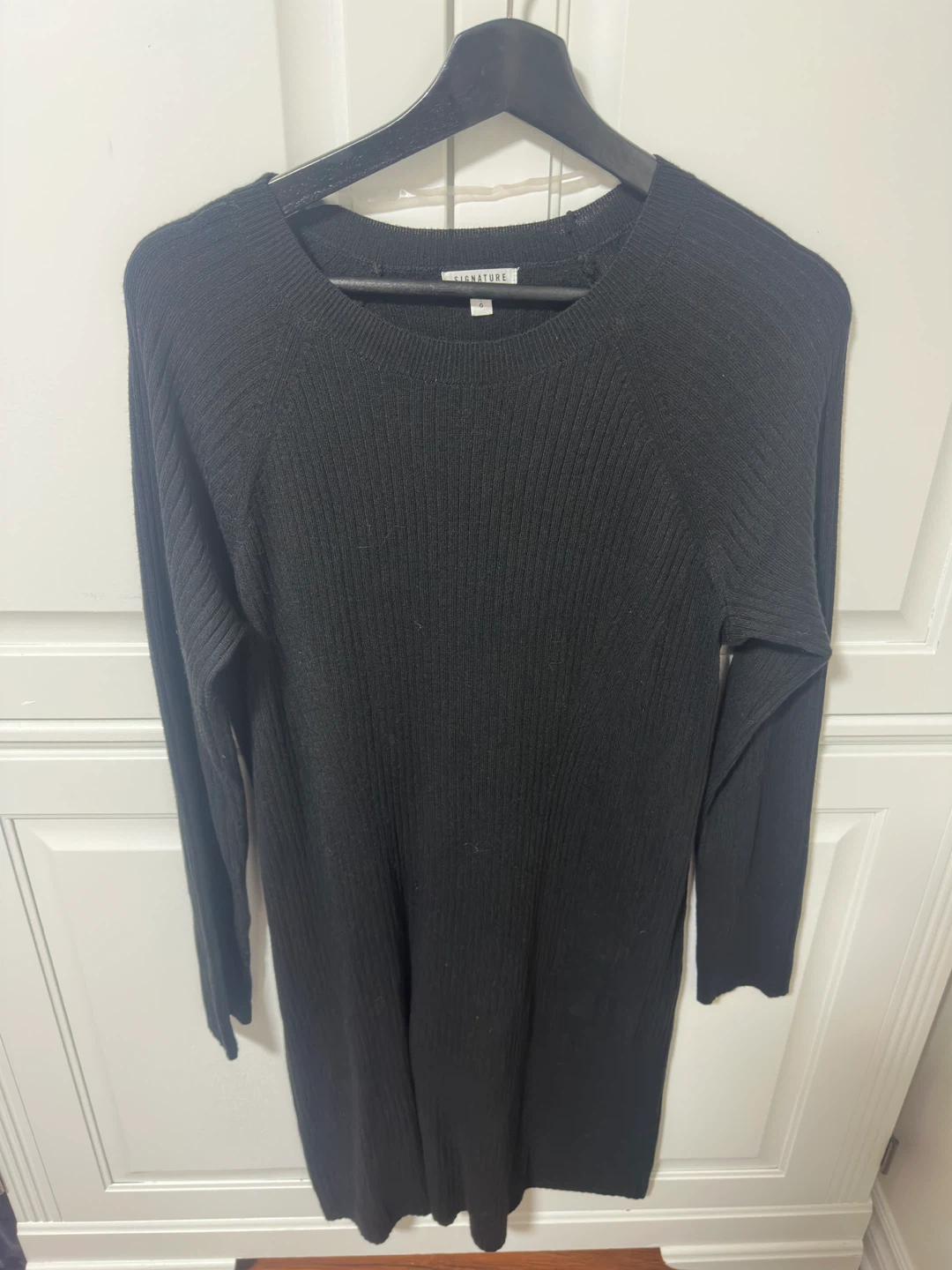 SIGNATURE by Reitmans Black Ribbed Knit Sweater Dress - Large