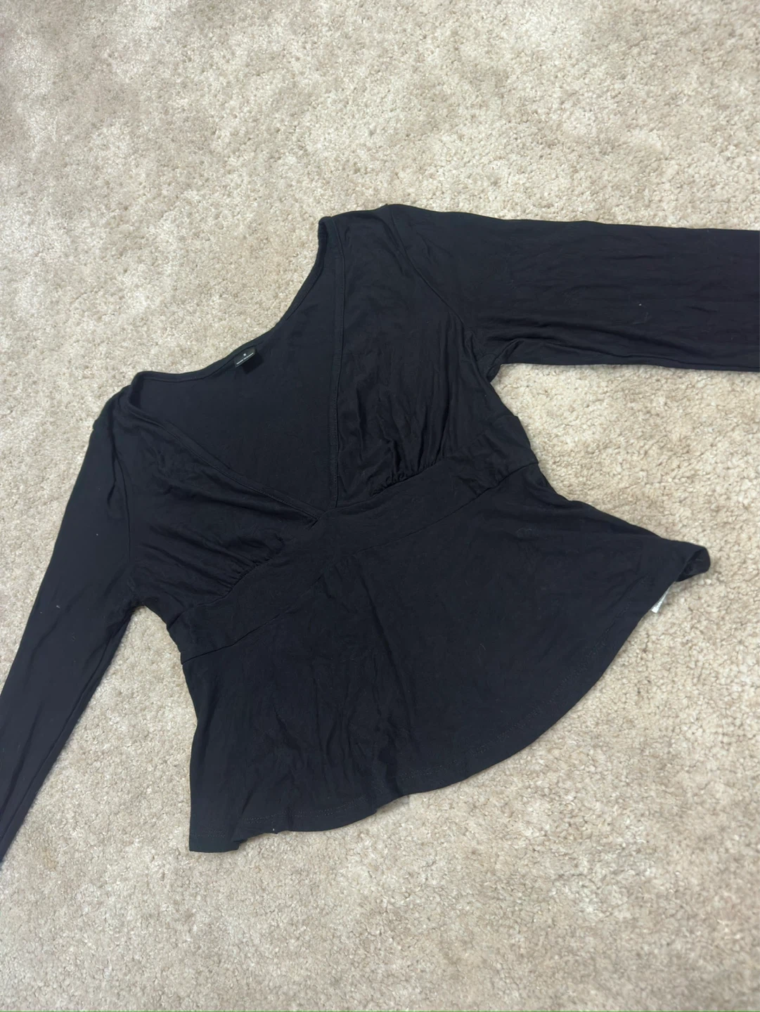 Black V-Neck Peplum Top - photo 2