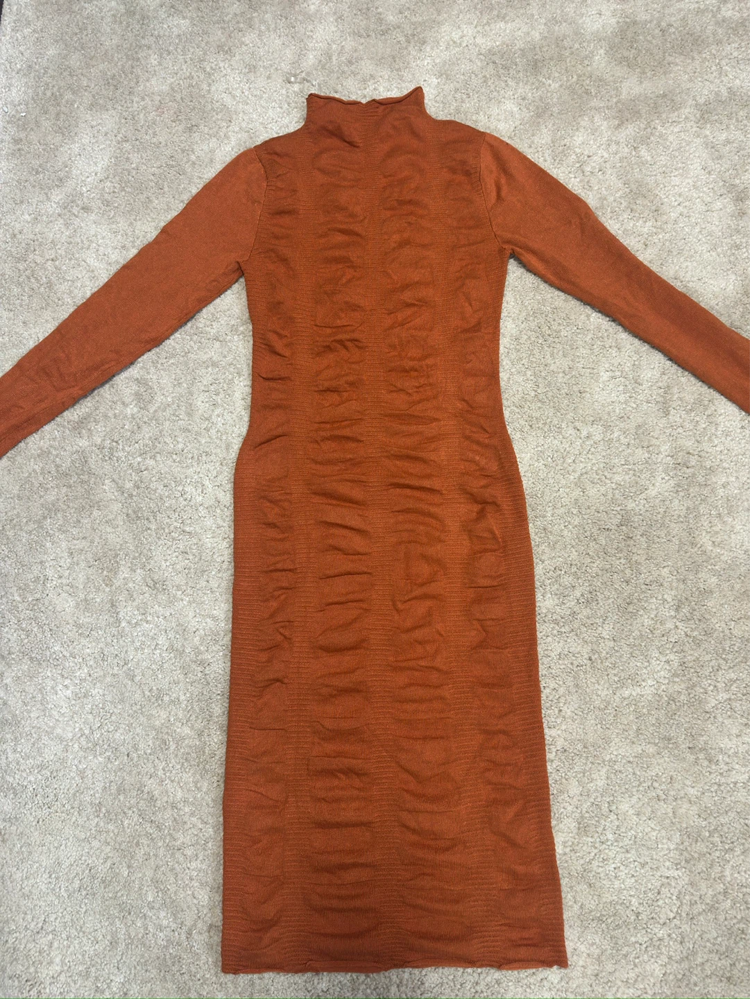 Orange Ribbed Turtleneck Dress
