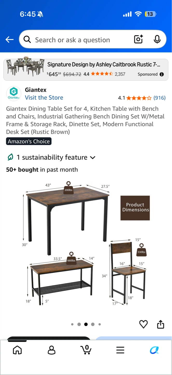 Giantex Dining Table Set for 4, Kitchen Table with Bench - photo 2