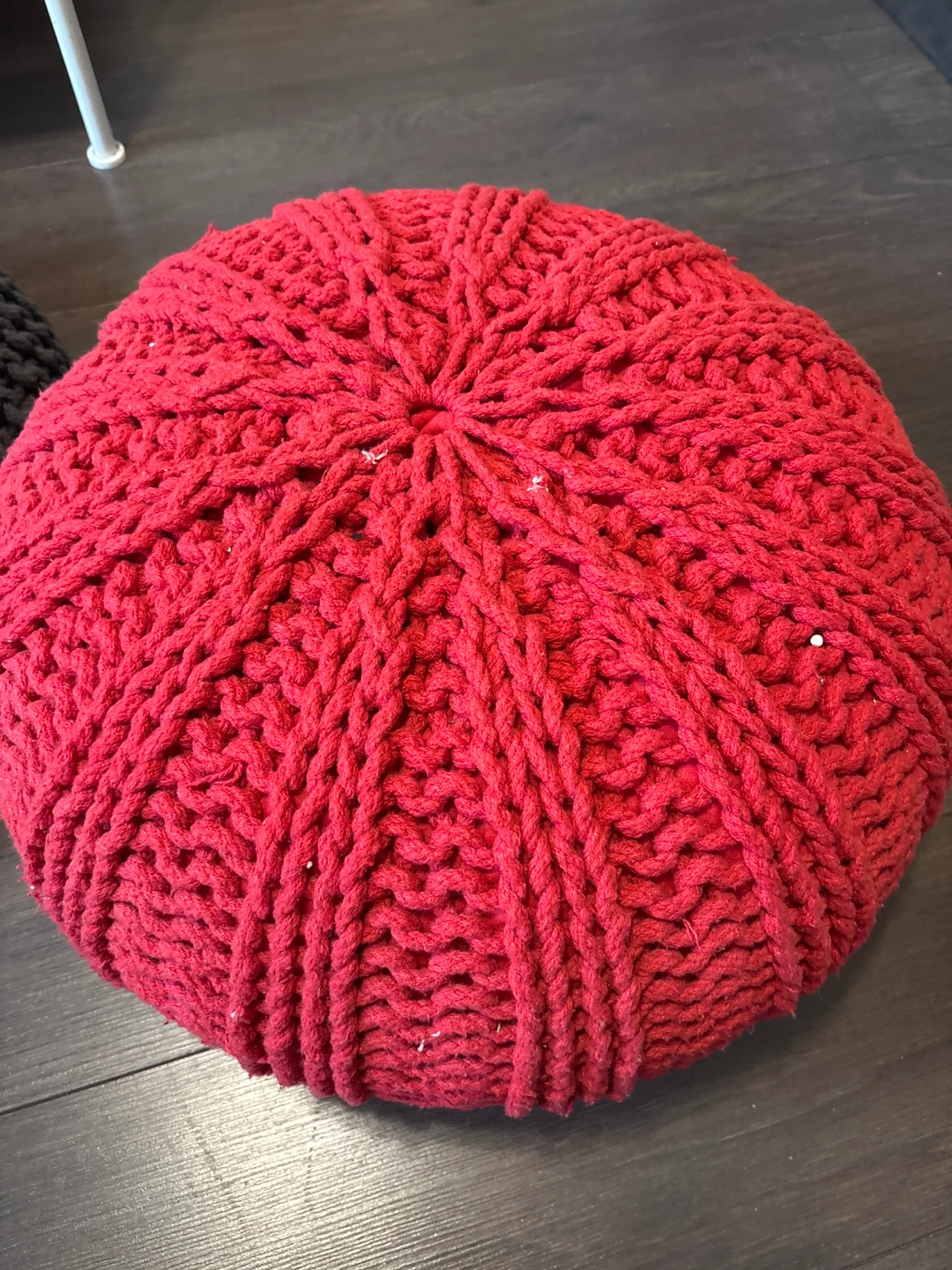 Red Knitted Pouf Ottoman