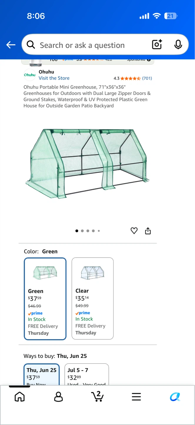 Ohuhu Portable Mini Greenhouse 71"x36"x36"