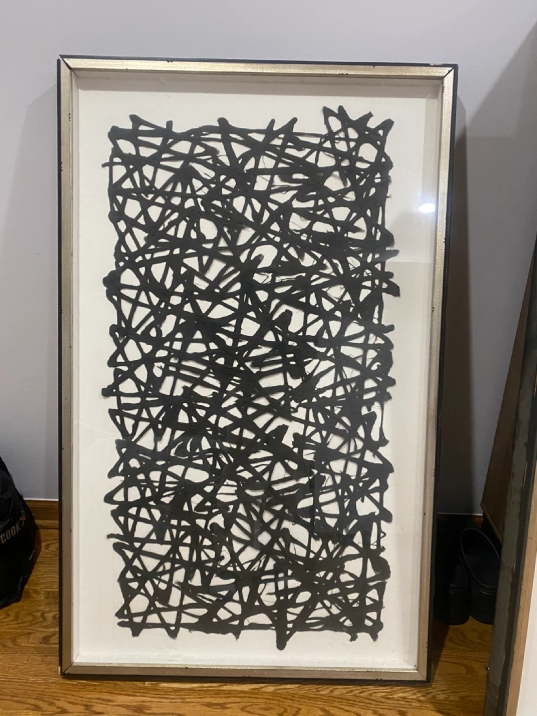 Set of 2 Framed Abstract Wall Art - Black and White - photo 3
